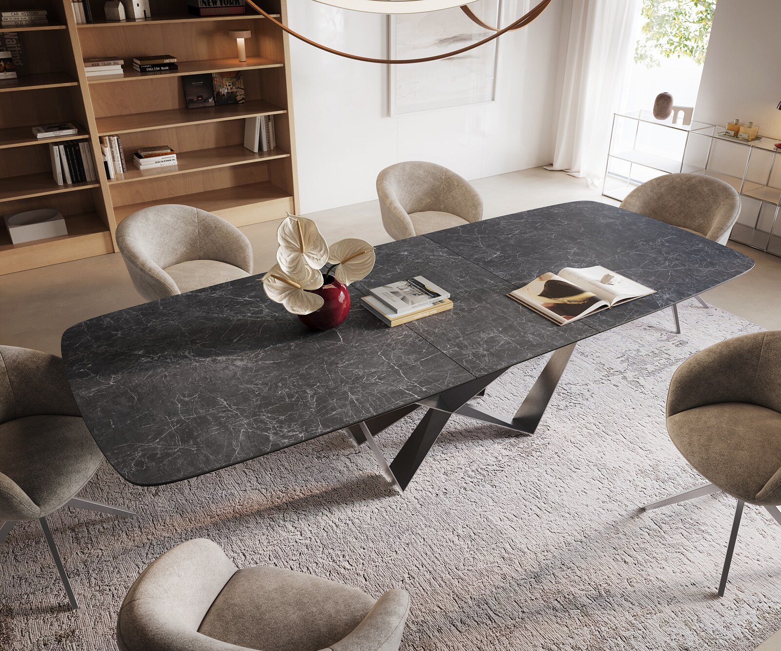 Table à manger Edge Boot 240-300x120 cm Céramique Laminam® Nero Greco Anthracite Spider Flachstahl Acier inoxydable extensible 4