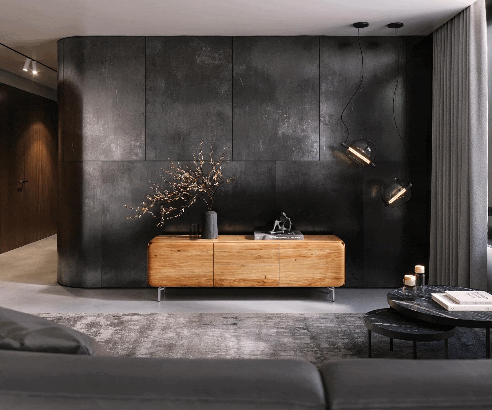 Meuble-TV Shavani 175 cm Acacia naturel 2 portes 2 tiroirs Pieds ovales en acier inoxydable 1