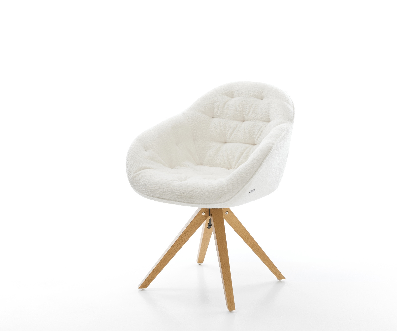Chaise-pivotante Gaio-Flex bouclé doux beige pied en bois angulaire naturel pivotement sur 180° Chaise-pivotante Gaio-Flex bouclé doux beige pied en bois angulaire naturel pivotement sur 180°