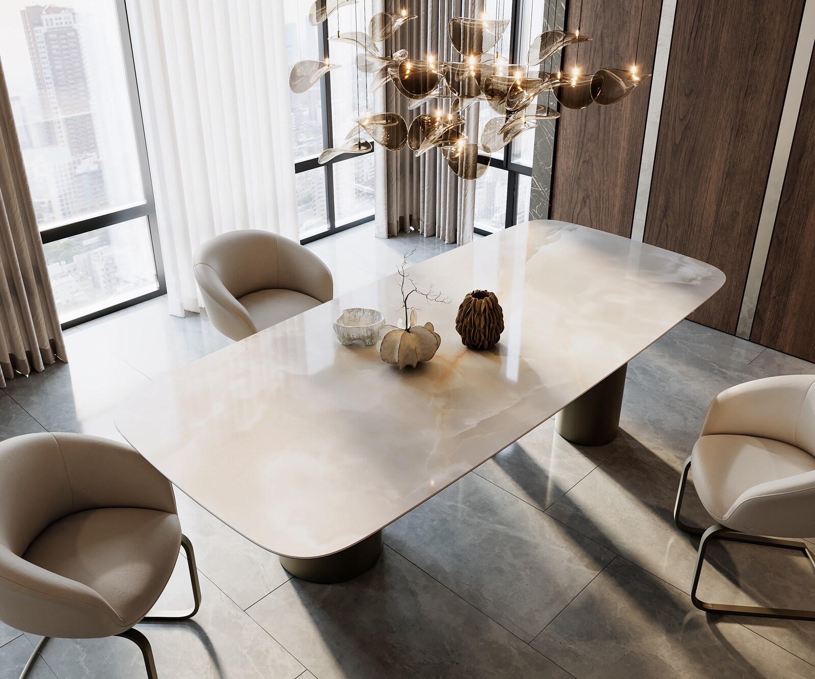 Table à manger Edge Boot 270x120 Céramique Iris FMG Onice Grigio Troa Métal finition à effet Titane 1
