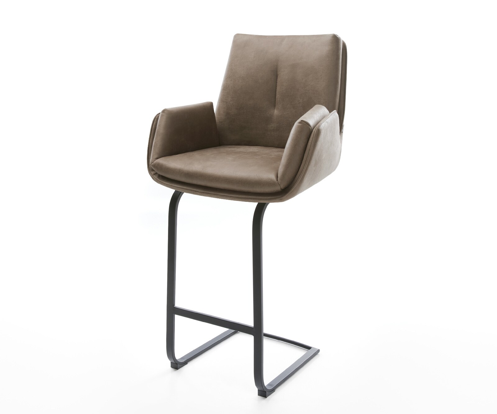 Chaise-de-bar Clea-Flex Microfibre Taupe Vintage Pied cantilever plat noir Noir 1