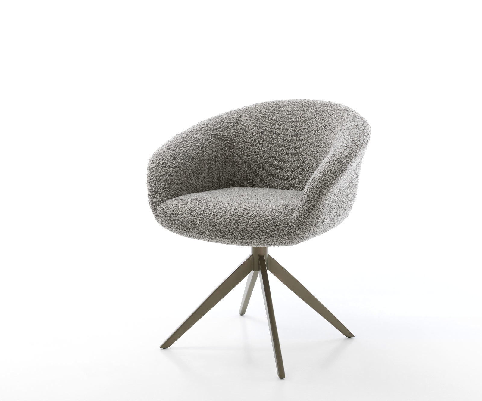 Chaise-pivotante Vinka-Flex bouclé gris argenté pied croisé large aspect titane pivotement sur 360° fonction bascule ressorts ensachés Chaise-pivotante Vinka-Flex bouclé gris argenté pied croisé large aspect titane pivotement sur 360° fonction bascule ressorts ensachés