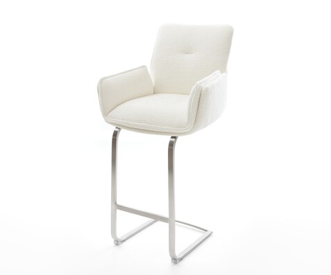 Chaise-de-bar Nela-Flex Bouclé doux Beige Pied cantilever acier inoxydable Argent