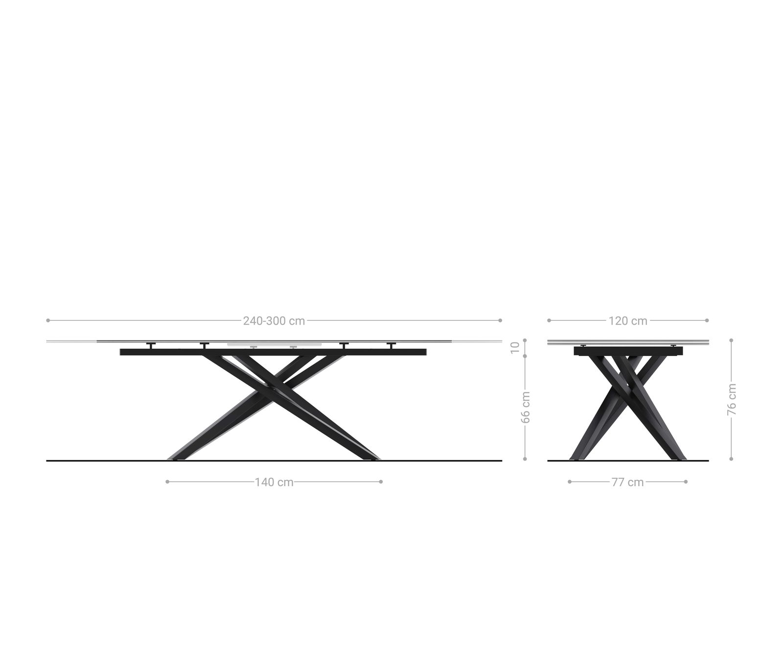 Table à manger Edge Boot 240-300x120 cm Céramique Laminam® Sabbia Eichefarbig piètement en croix Rectangle Acier inoxydable Graphite extensible 8