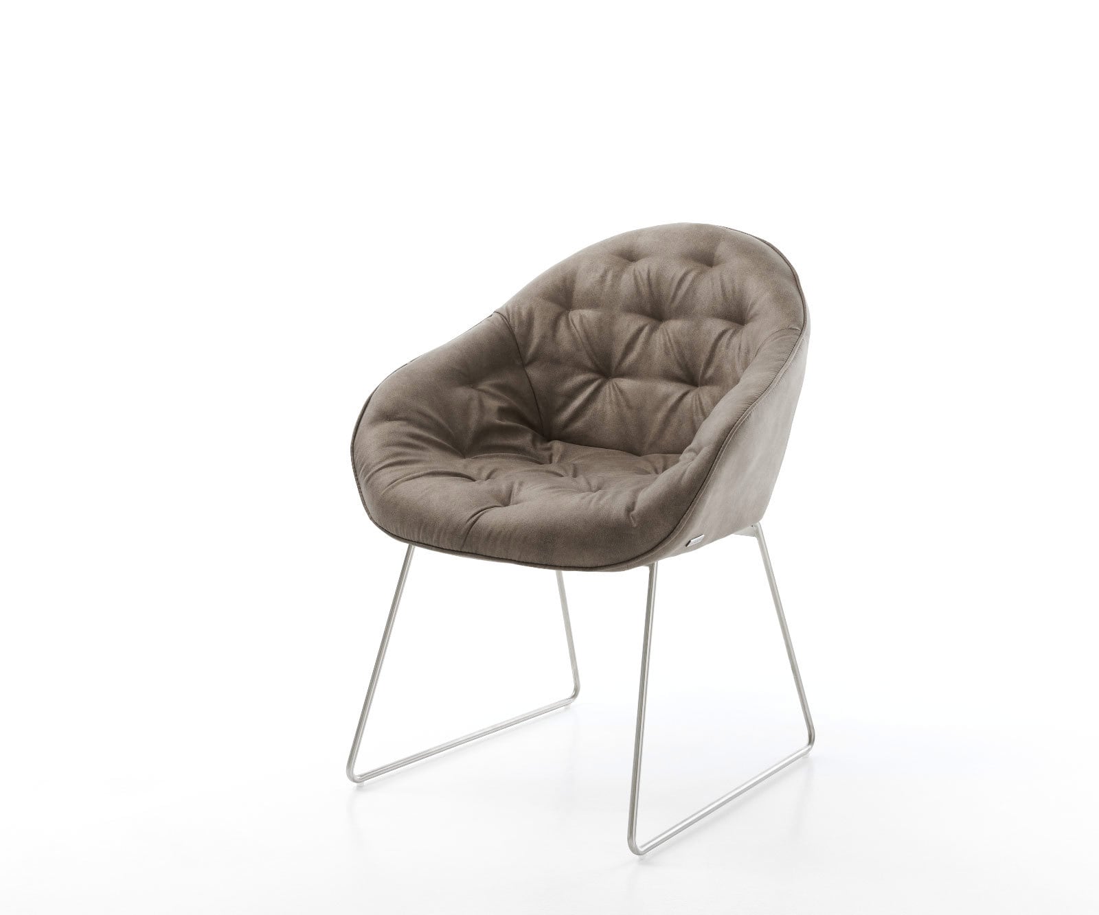 Chaise-de-salle-à-manger Gaio-Flex microvelours taupe vintage pied trapèze acier inoxydable brossé Chaise-de-salle-à-manger Gaio-Flex microvelours taupe vintage pied trapèze acier inoxydable brossé