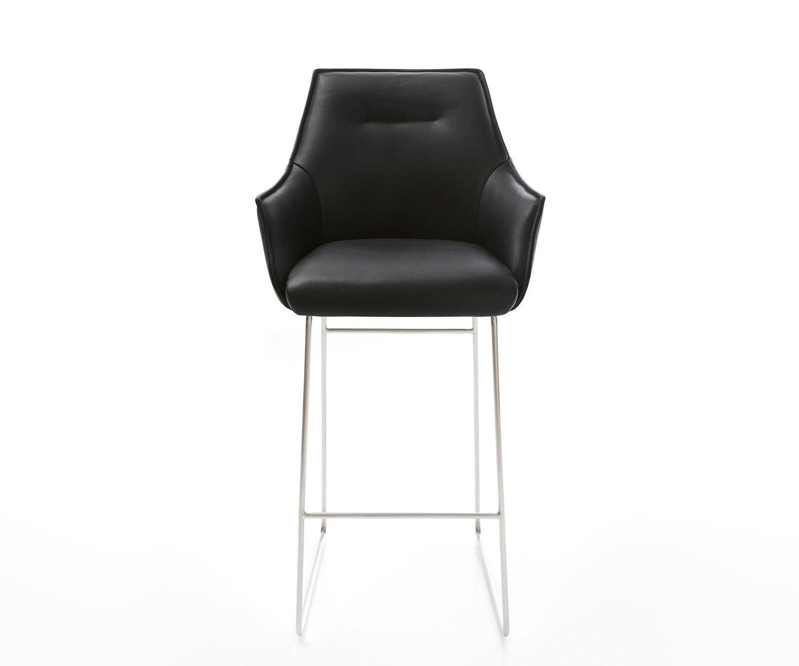 Chaise-de-bar Alja-Flex cuir véritable noir cadre à patins acier inoxydable ressorts ensachés 1
