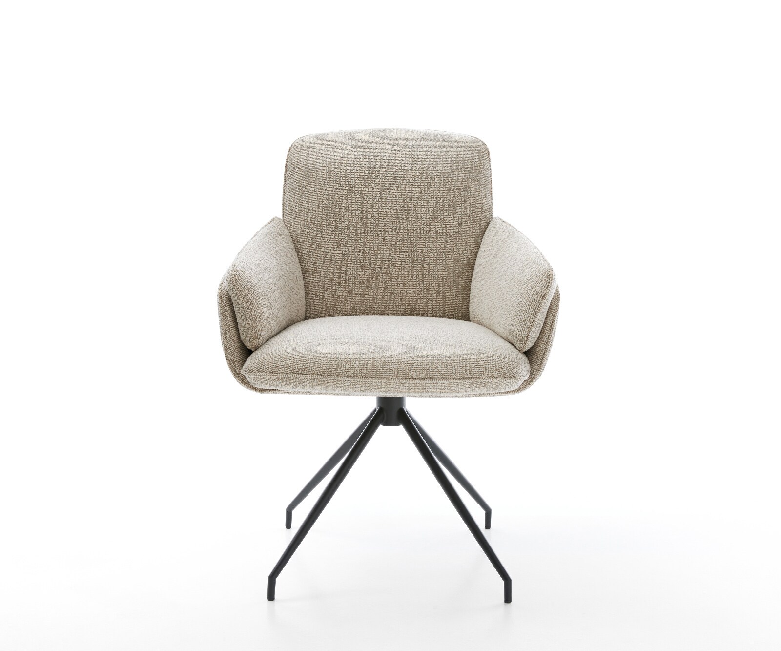 Chaise-de-salle-à-manger Luan-Flex avec accoudoirs tissu tissé doux beige pied croisé conique noir 1