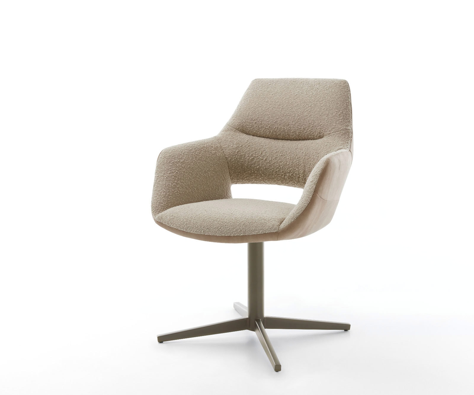 Chaise-pivotante Yago-Flex avec accoudoirs tissu mixte couleur boue pied de chaise 4 branches aspect titane pivotement sur 360° ressorts ensachés Chaise-pivotante Yago-Flex avec accoudoirs tissu mixte couleur boue pied de chaise 4 branches aspect titane pivotement sur 360° ressorts ensachés