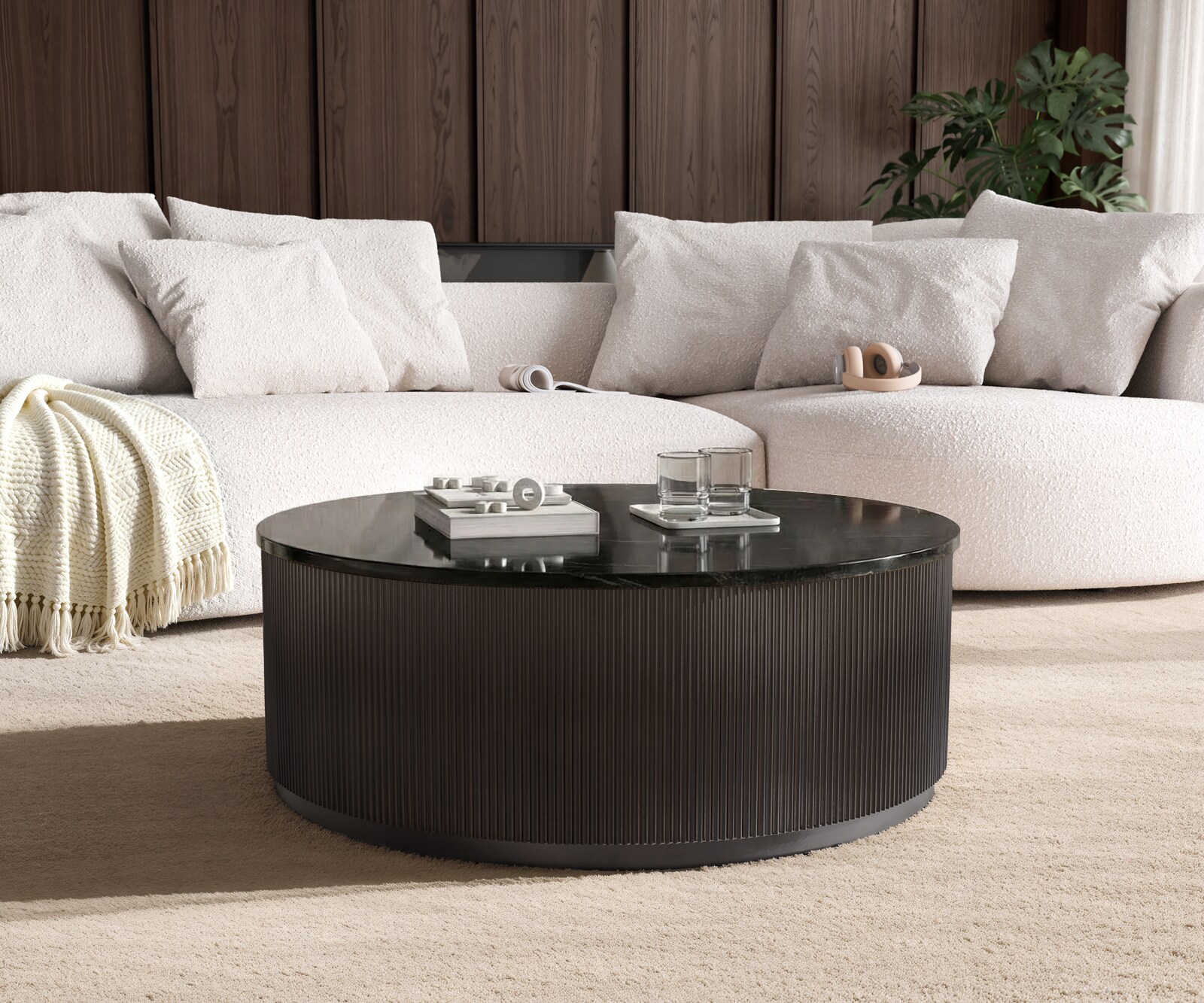 Table basse Fiorano 90 x 90 cm, marbre noir, métal argenté, finition Black Antique 3