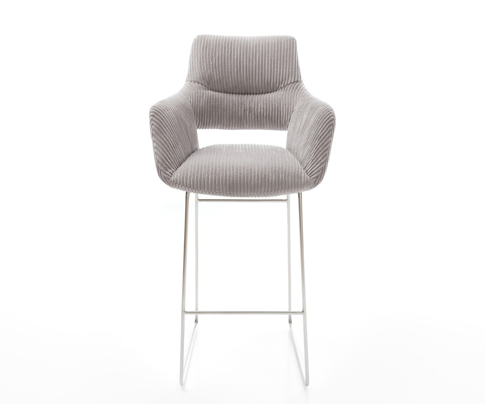 Chaise-de-bar Yago-Flex velours côtelé gris argenté cadre à patins inox ressorts ensachés 1