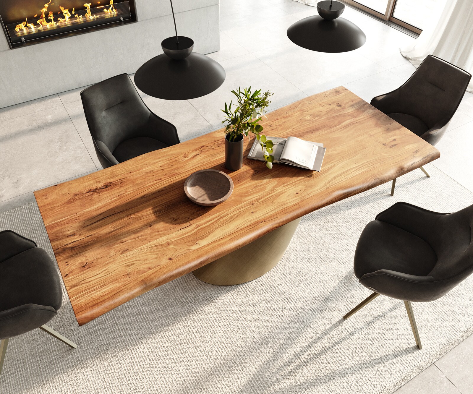 Table à manger Edge 240x100 acacia naturee Cono métallique doré Live-Edge 3