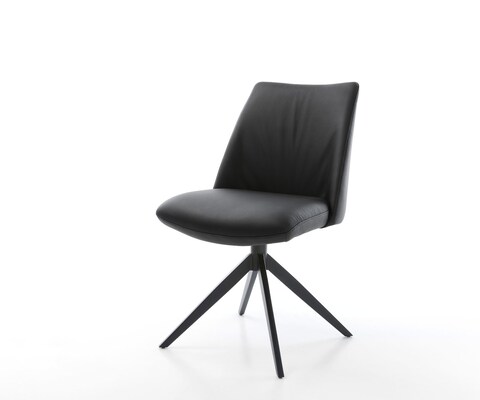 Chaise-pivotante Elso-Flex cuir de vache noir pied croisé large noir pivotement sur 360° fonction bascule ressorts ensachés