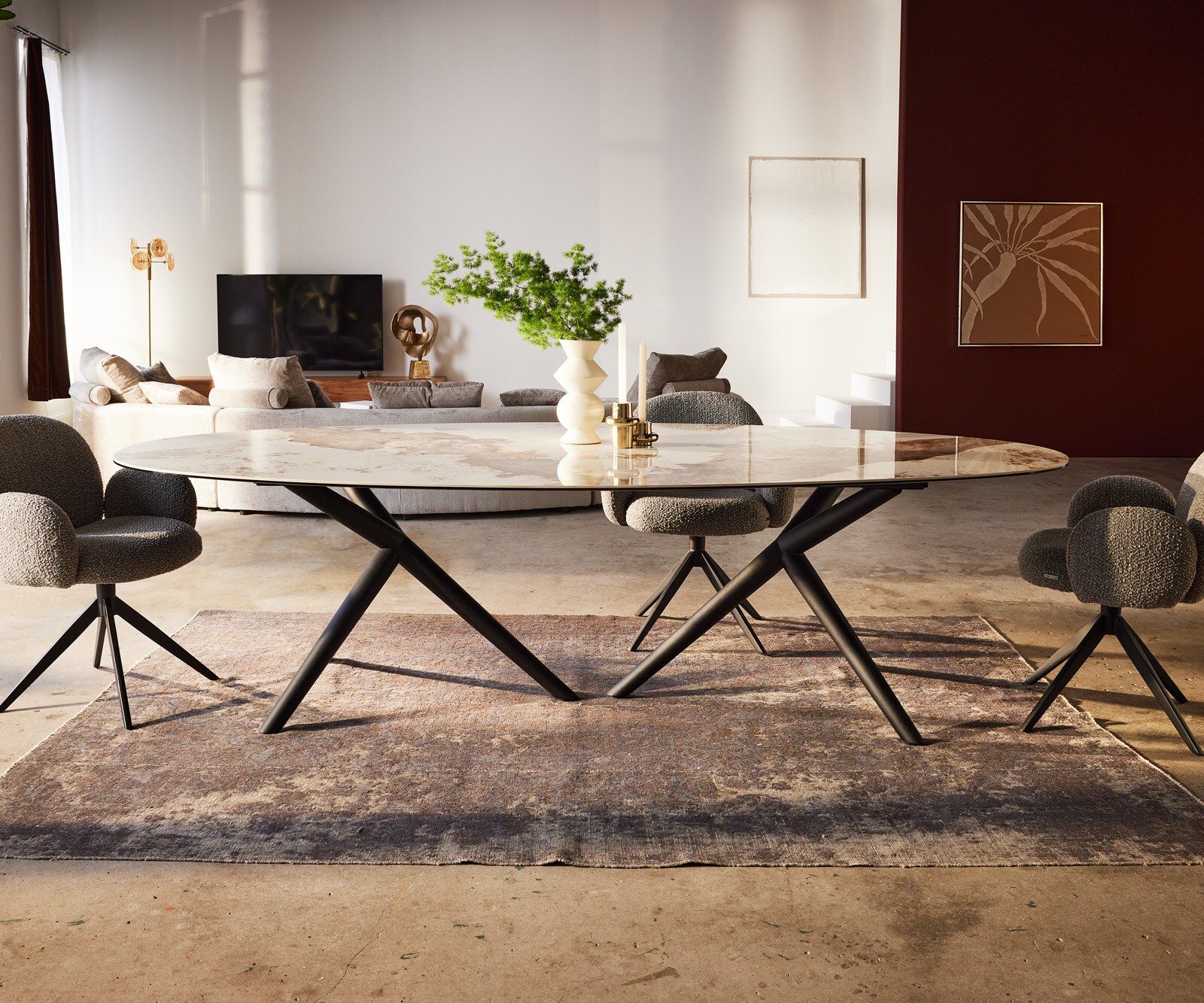Table-à-manger Edge Oval 280x130 Céramique Minas Melange Blanc-Beige Estelar ronde Métal Noir 1
