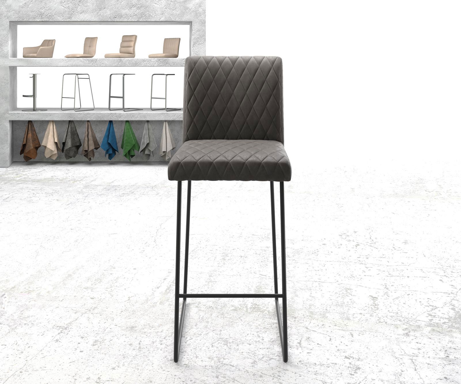 Chaise-de-bar Earnest-Flex piqué en diamant Vintage anthracite  cadre de patins métal 1