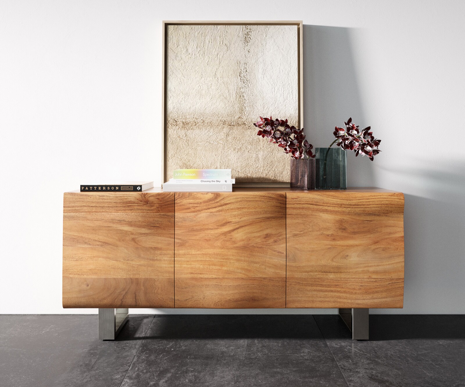 Buffet New Live-Edge 145 cm acacia naturel 3 portes patin inoxydable brossé 3