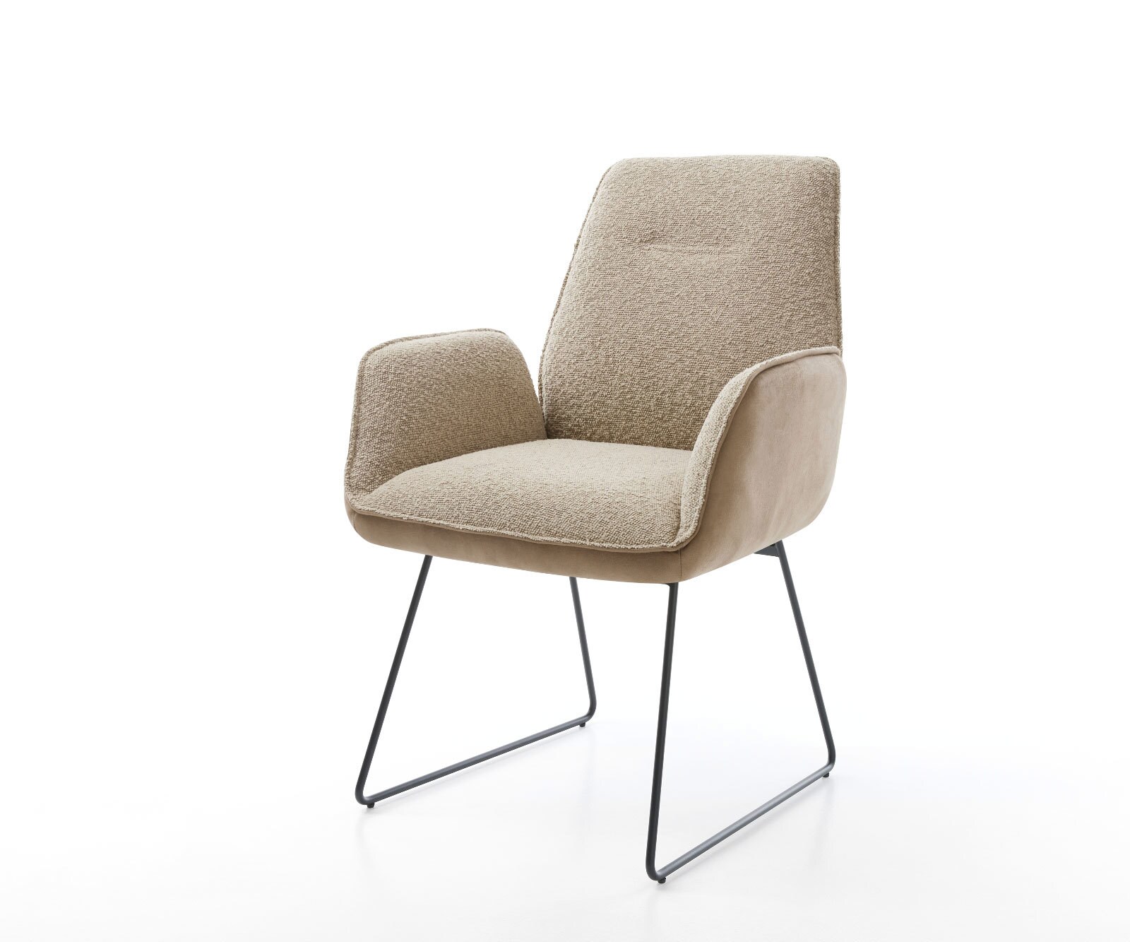 Chaise-de-salle-à-manger Zoa-Flex tissu mixte couleur boue pied trapèze noir ressorts ensachés
