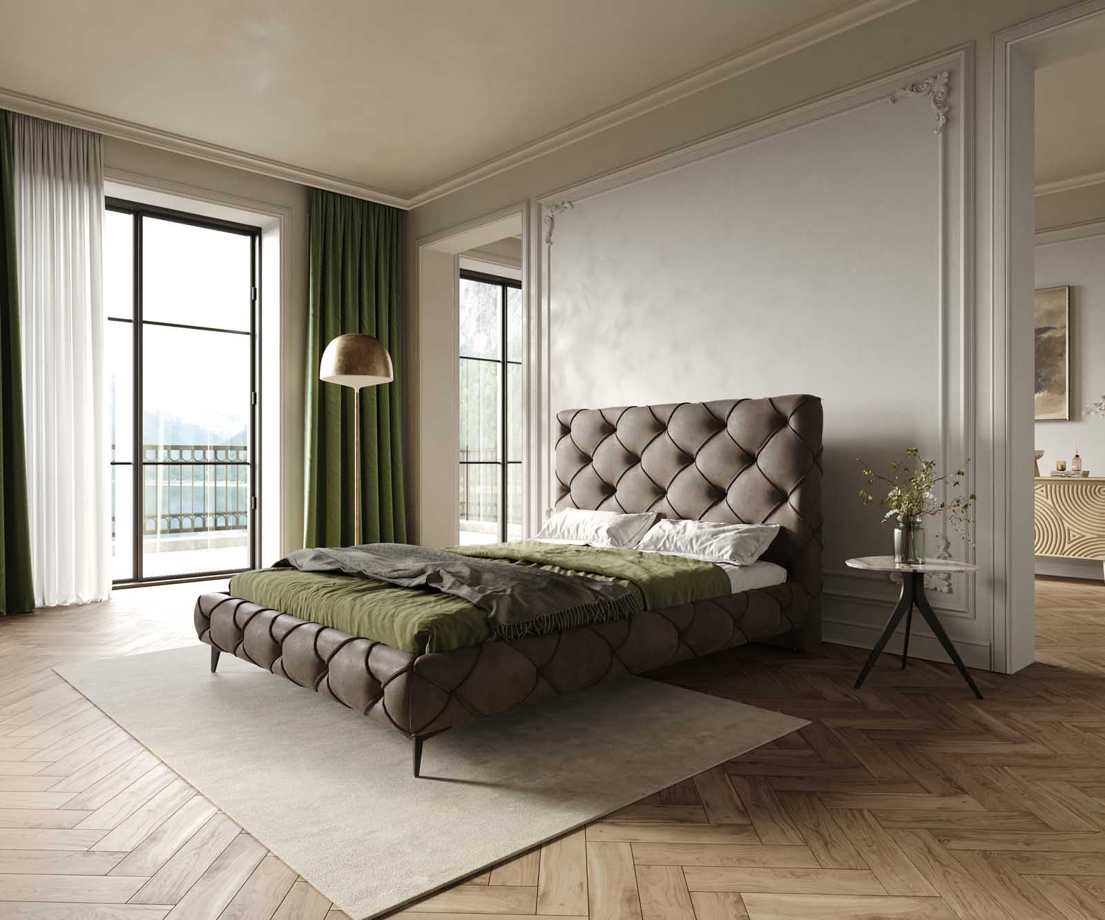 Sommier-rembourré Nayara 140x200 cm microfibre taupe vintage Sommier-rembourré Nayara 140x200 cm microfibre taupe vintage