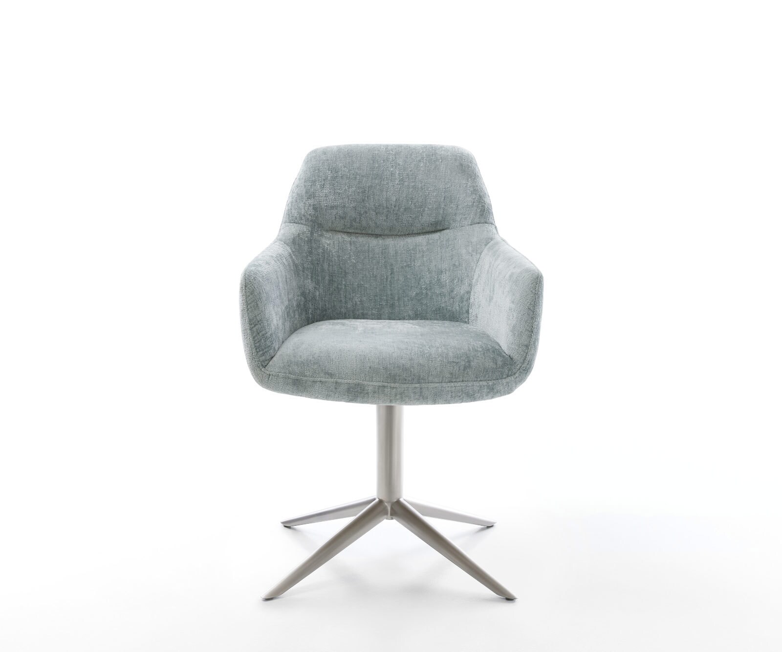 Chaise-pivotante Pejo-Flex chenille bleu pastel pied de chaise 4 branches acier inoxydable brossé pivotement sur 360° fonction bascule ressorts ensachés 1