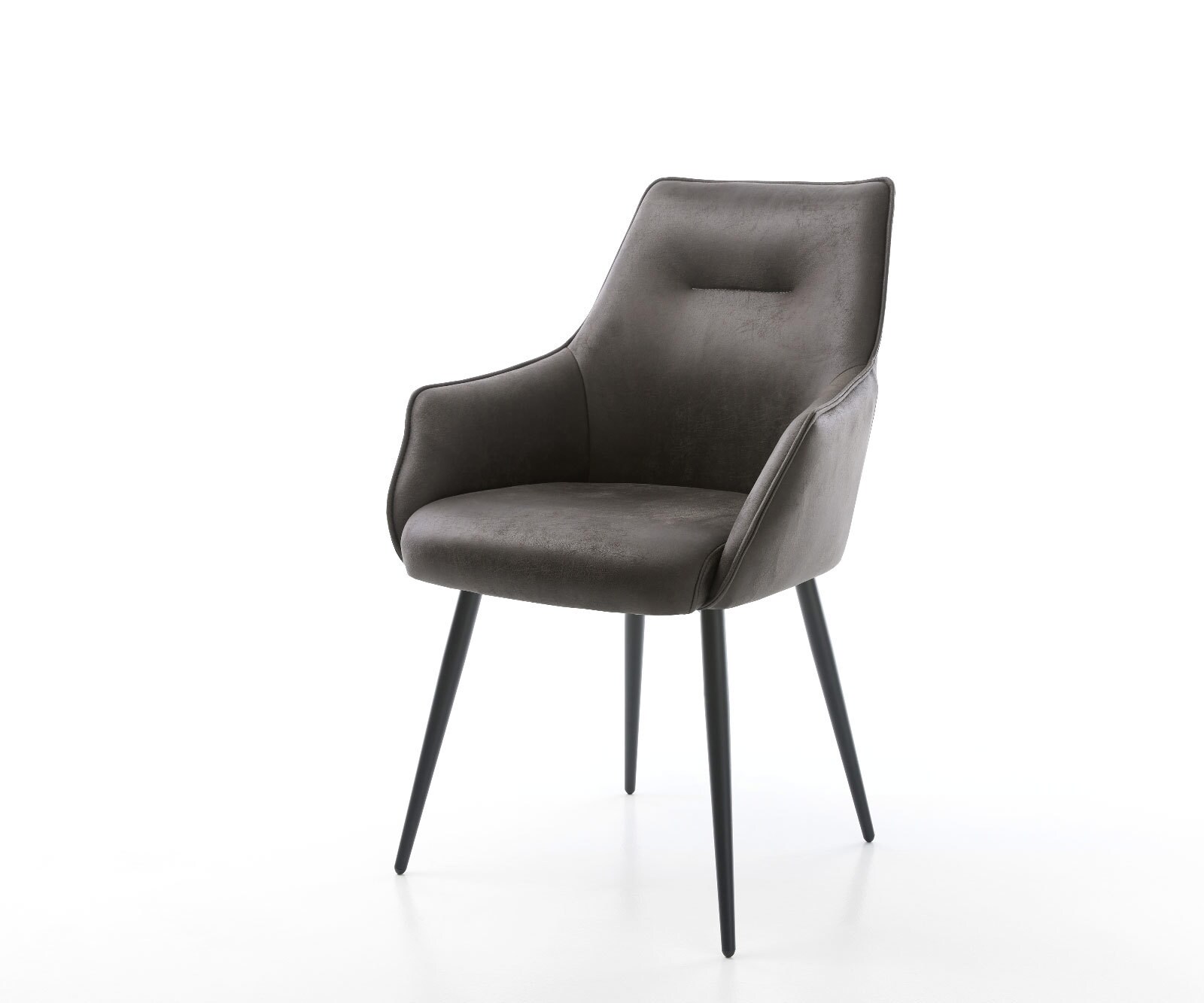 Chaise-de-salle-à-manger Alja-Flex avec accoudoirs microvelours anthracite vintage 4 pieds coniques noir ressorts ensachés