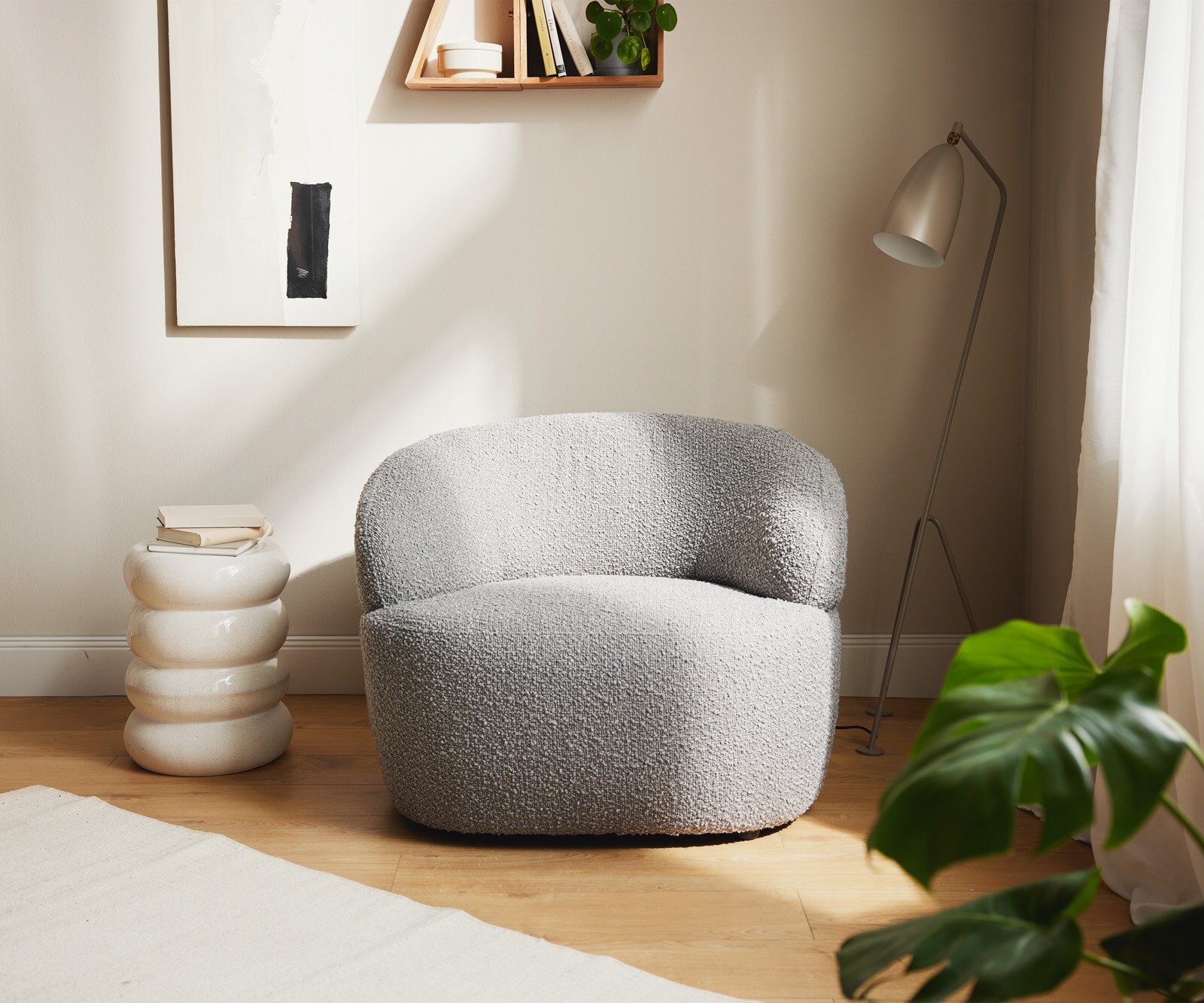 Fauteuil-lounge Nova 88x88 cm Bouclé gris argenté 1