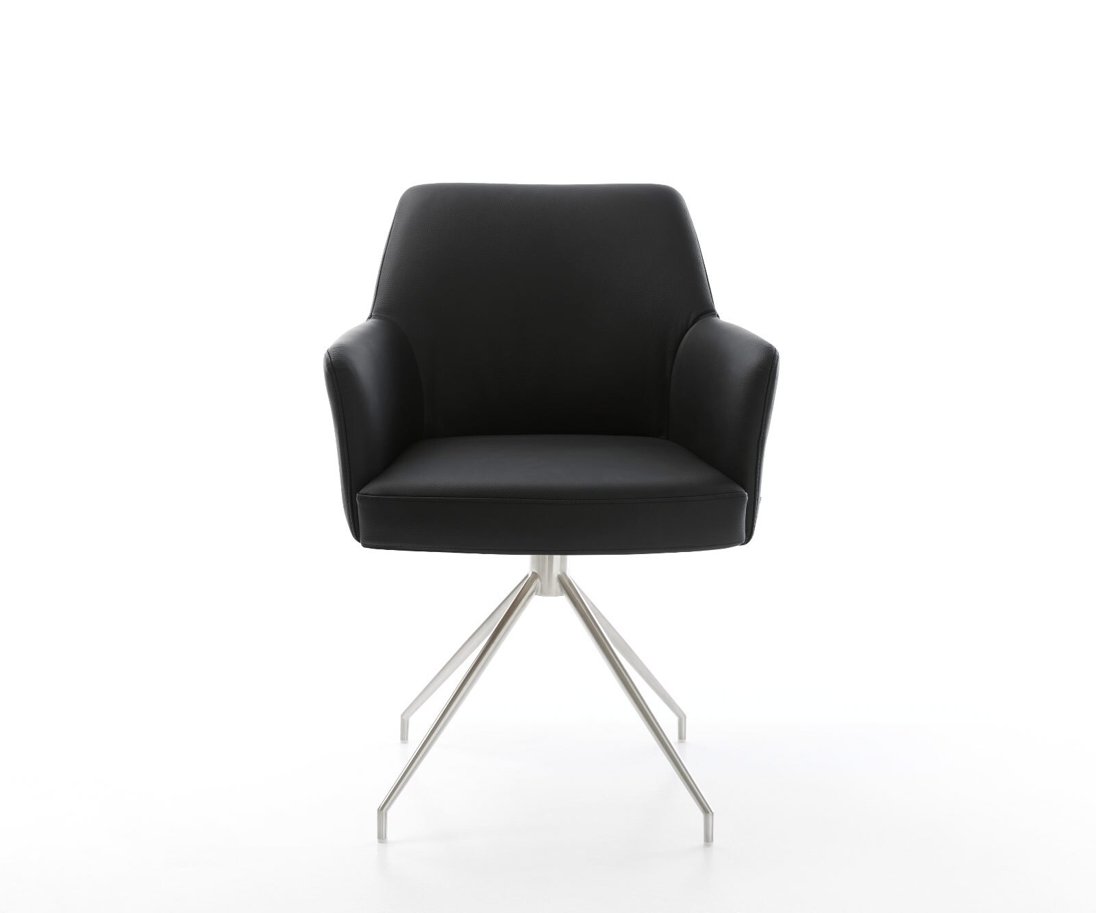 Chaise-pivotante Xana-Flex avec accoudoirs cuir de vache noir pied croisé conique acier inoxydable brossé pivotement sur 180° ressorts ensachés 2