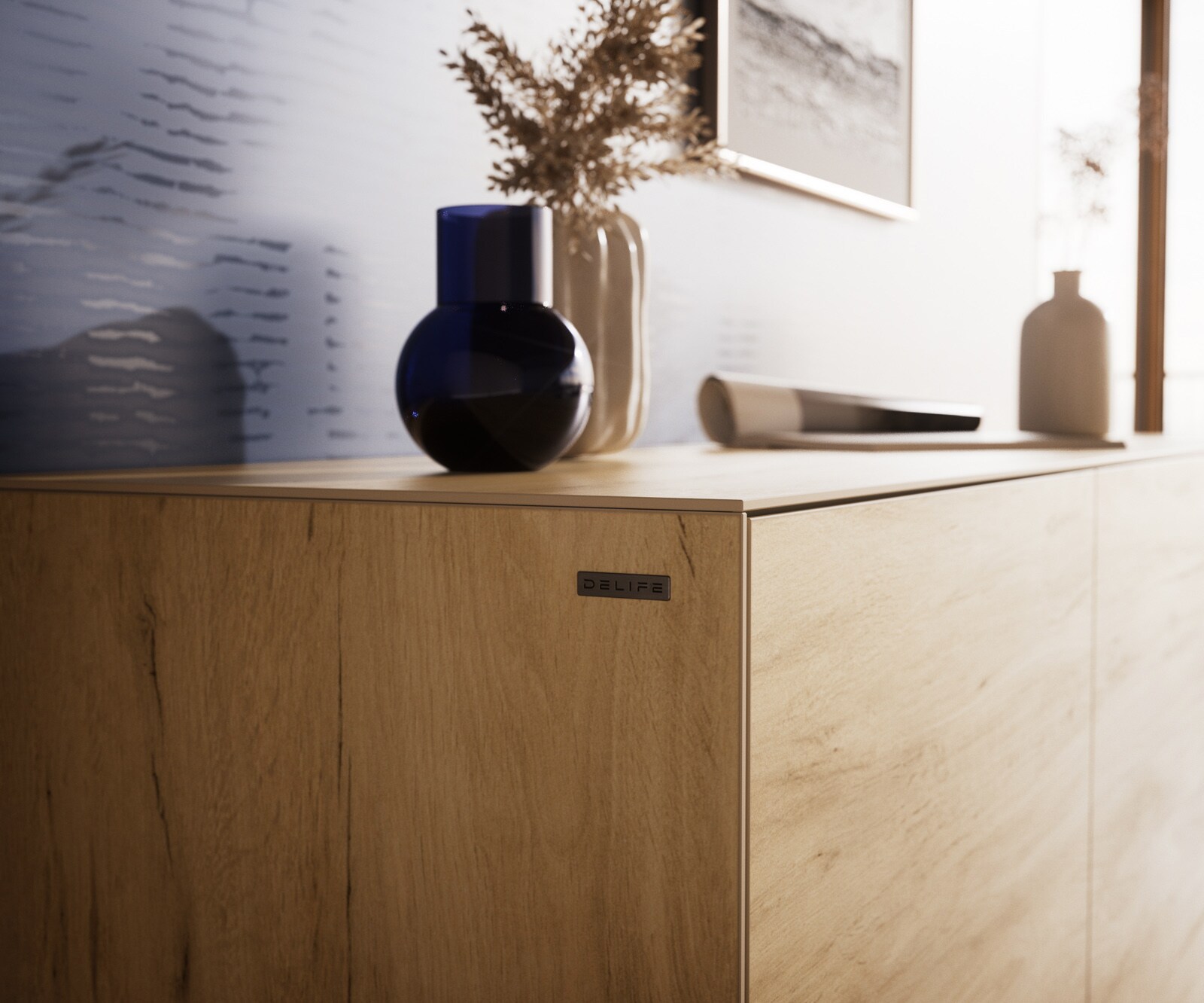 Buffet Cuor 180 cm Céramique Laminam® Sabbia Teinte chêne 2 Portes 3 Tiroirs Flottant 7