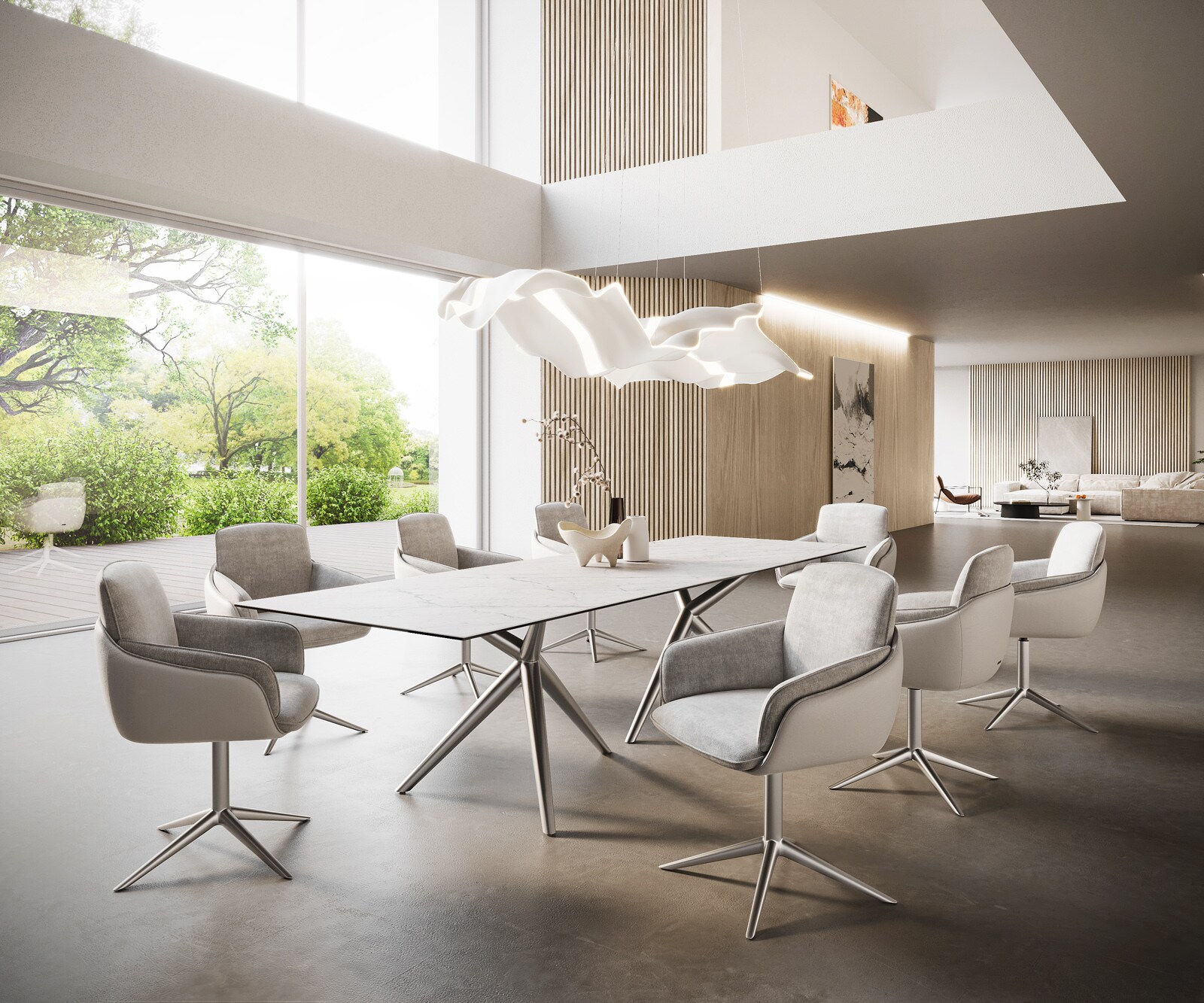 Table à manger Edge 300x100 Céramique Laminam®Statuarietto Blanc Estelar rond Acier inoxydable 6