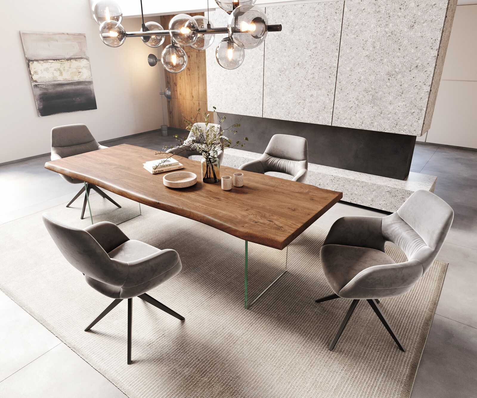 Table à manger Edge 260x100 XL acacia marron verre Live-Edge 5