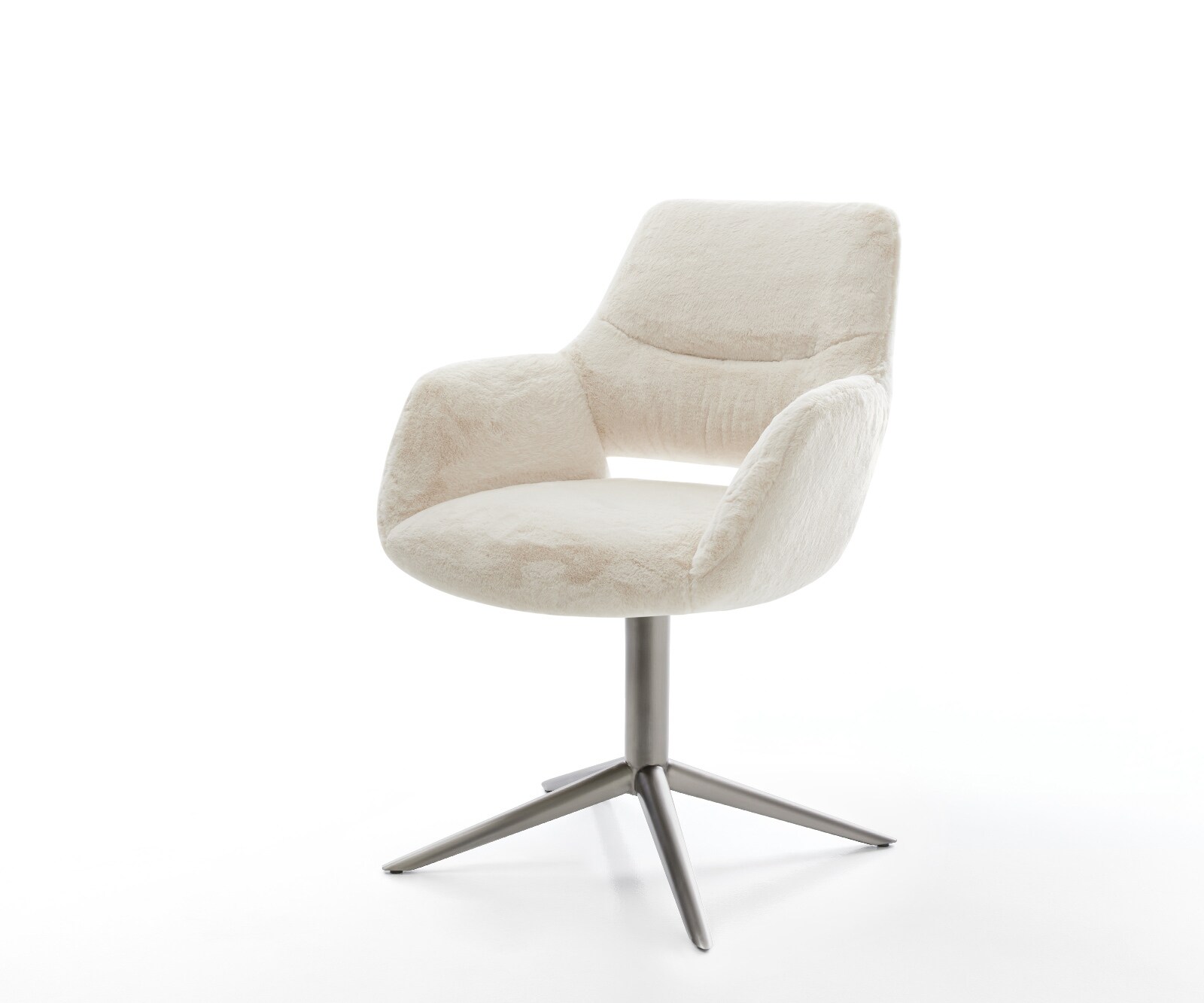 Chaise-pivotante Yago-Flex avec accoudoirs peluche crème-blanc pied de chaise 4 branches grafiete pivotement sur 360° fonction bascule resorts ensachés 1