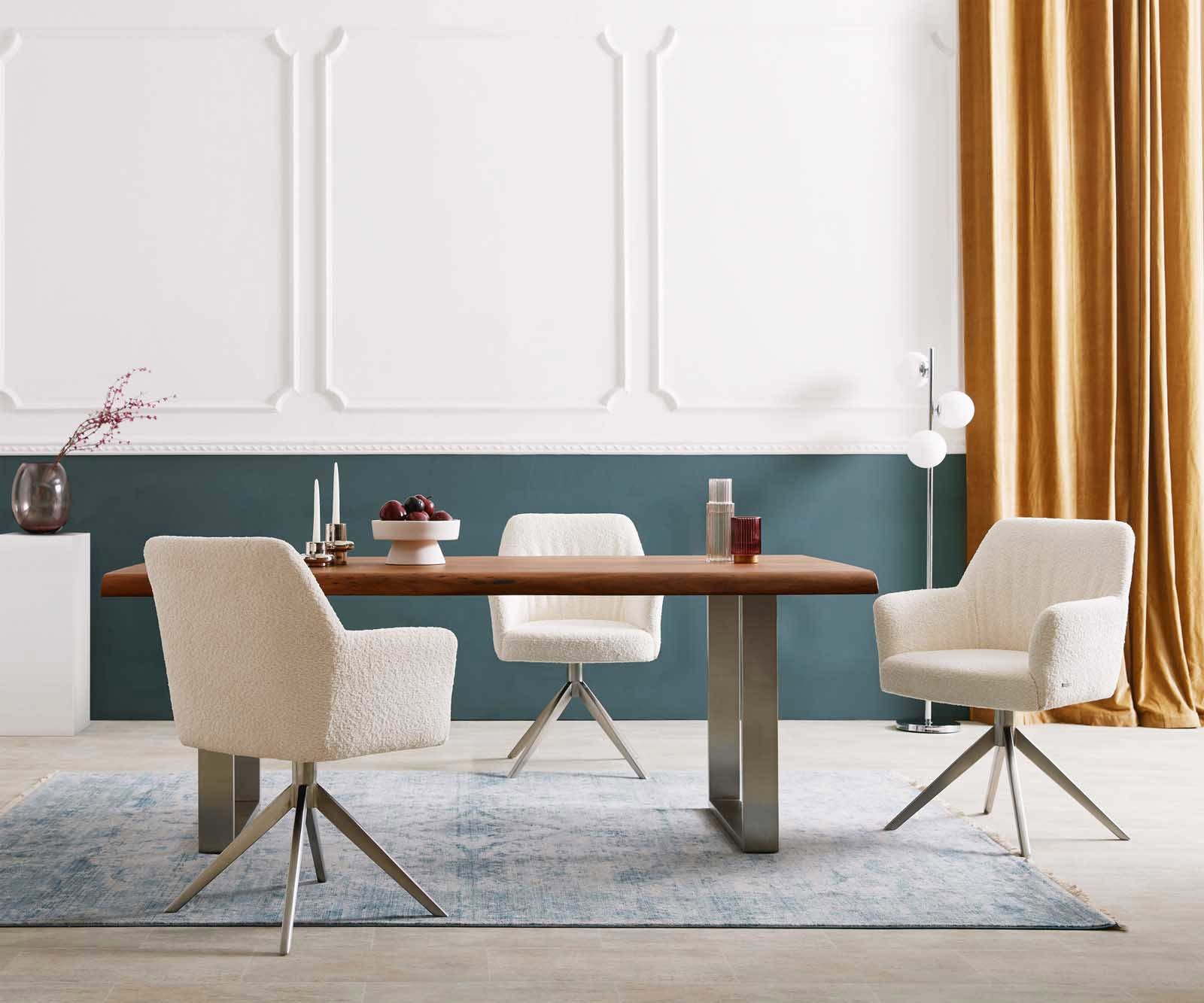 Chaise-pivotante Xana-Flex avec accoudoirs bouclé blanc pied croisé large acier inoxydable brossé pivotement sur 360° ressorts ensachés 5 Chaise-pivotante Xana-Flex avec accoudoirs bouclé blanc pied croisé large acier inoxydable brossé pivotement sur 360° ressorts ensachés 5