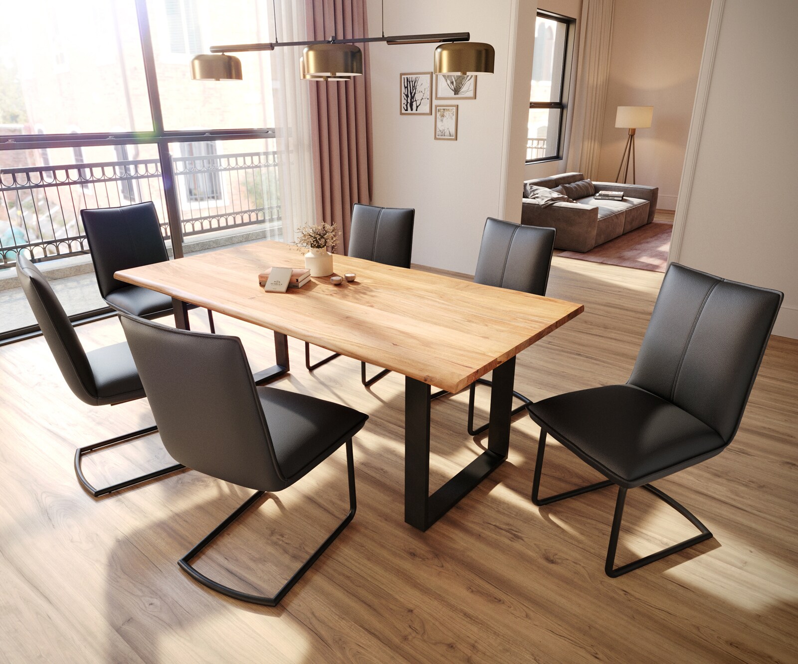 Cantilever Lelio-Flex cuir de vache noir pied cantilever rond noir ressorts ensachés 3