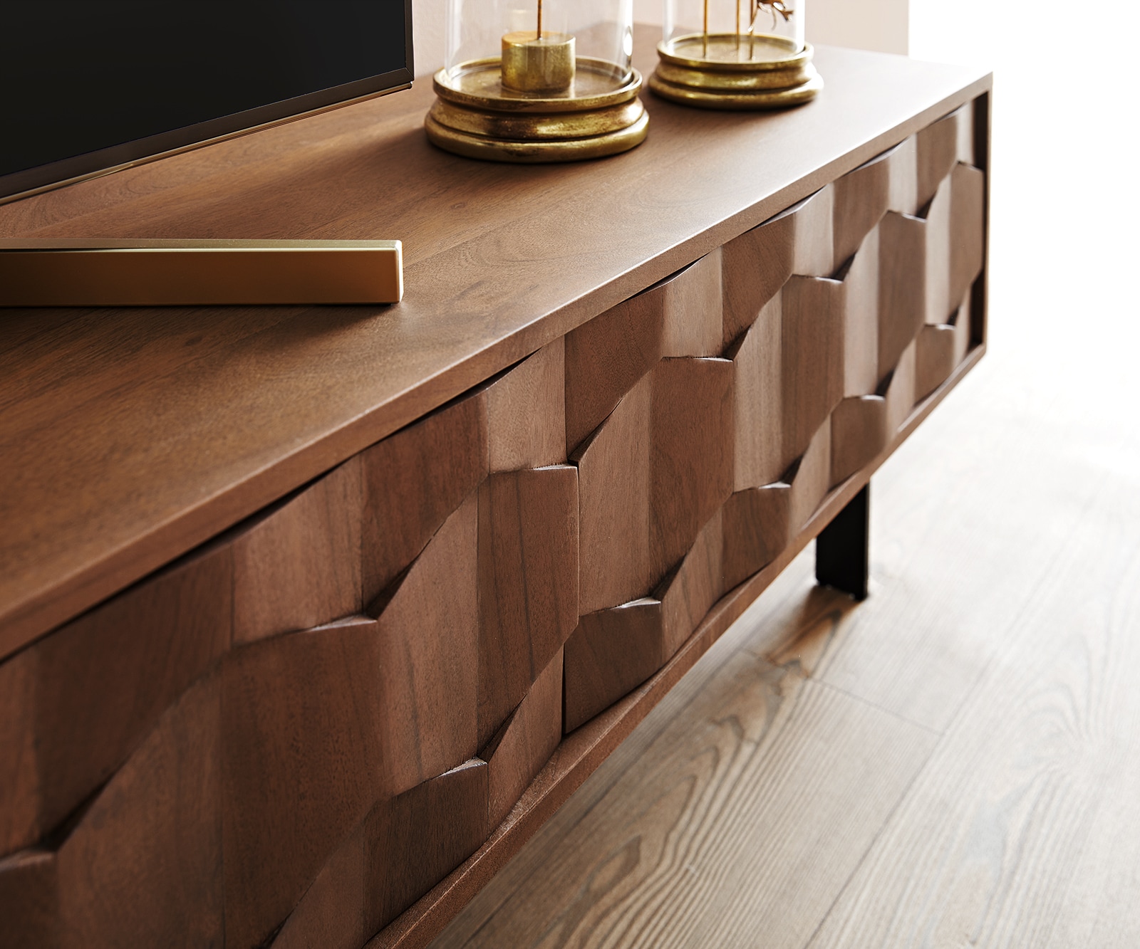 Buffet bas Fevo 200 cm acacia marron 4 portes Pied-L 4 Buffet bas Fevo 200 cm acacia marron 4 portes Pied-L 4