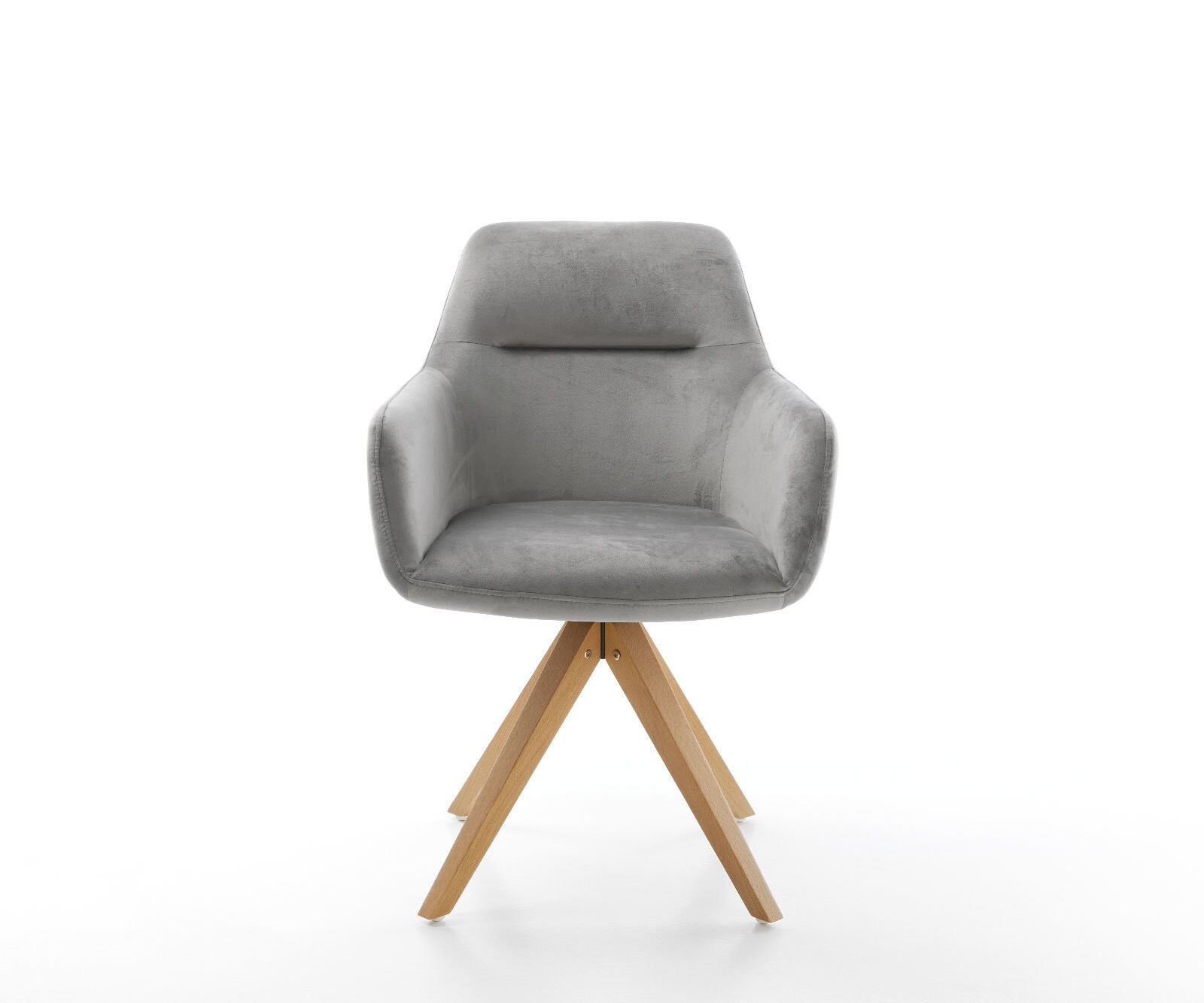 Chaise-de-salle-à-manger Pejo-Flex velours gris pied en bois angulaire naturel ressorts ensachés 1