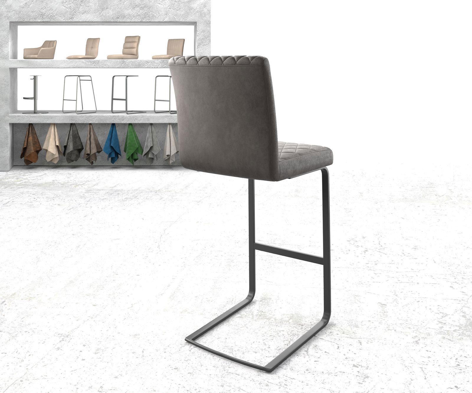 Chaise-de-bar Earnest-Flex piqué en diamant Vintage anthracite  chaise cantilever métal plat 2
