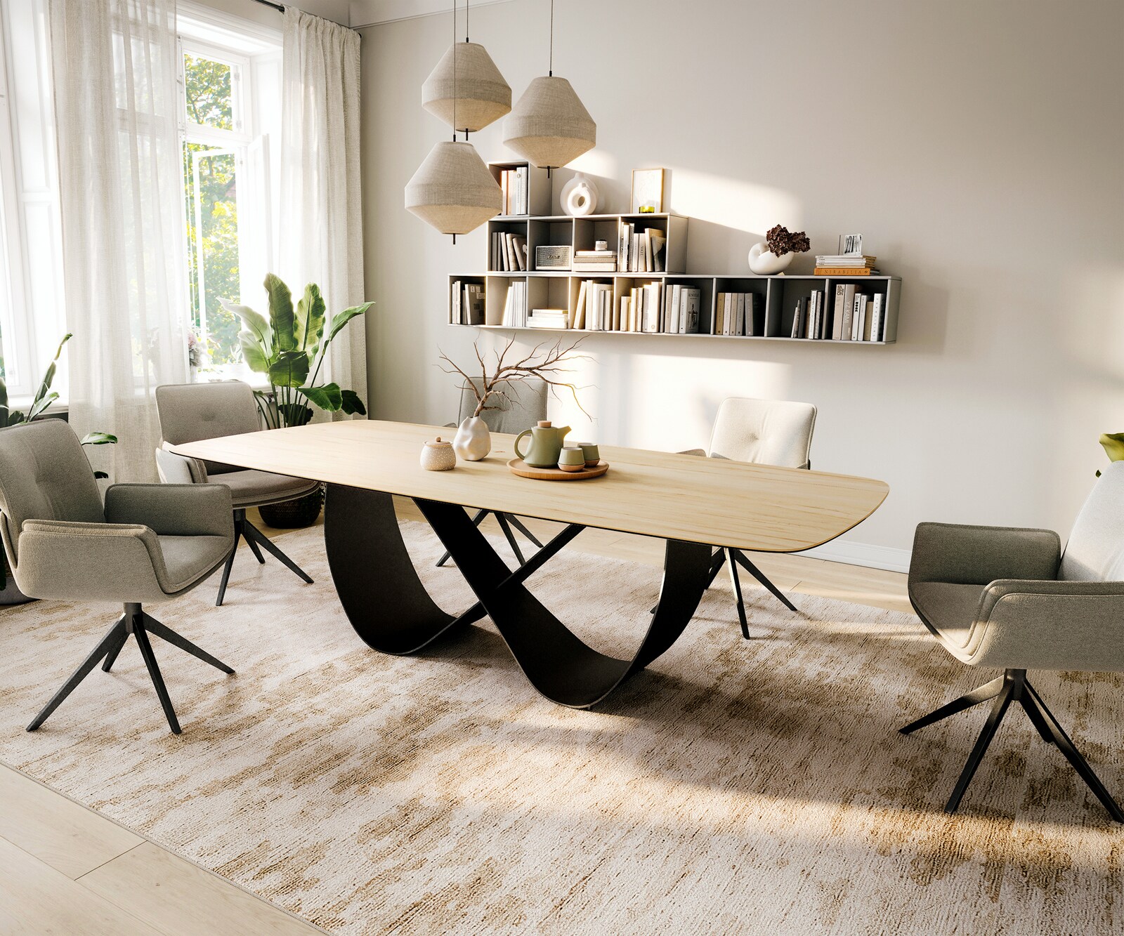 Table à manger Edge Boot 260x120 cm Céramique Laminam® Sabbia Eichefarbig Infinity Métal Noir 7