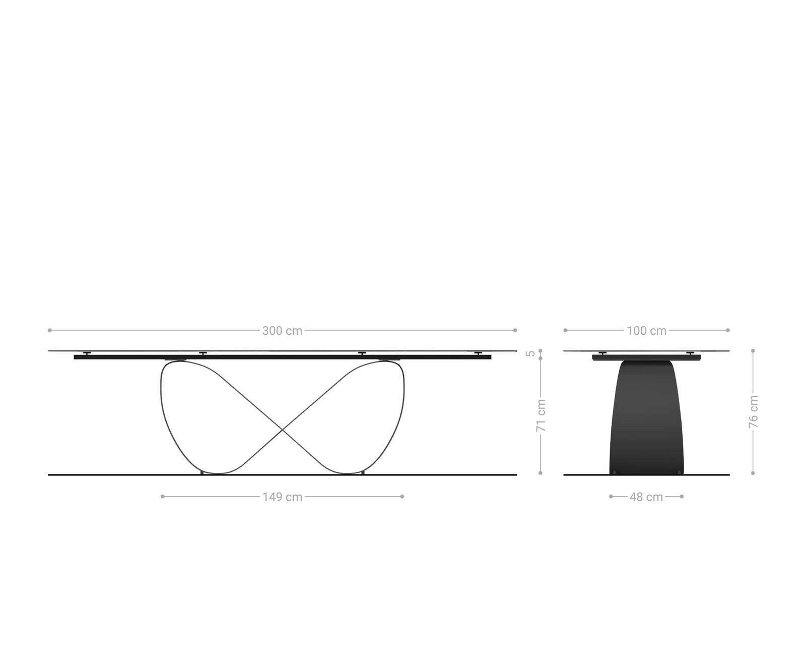 Table à manger Edge 300x100 cm céramique Onyx Champagne Infinity métal noir 8