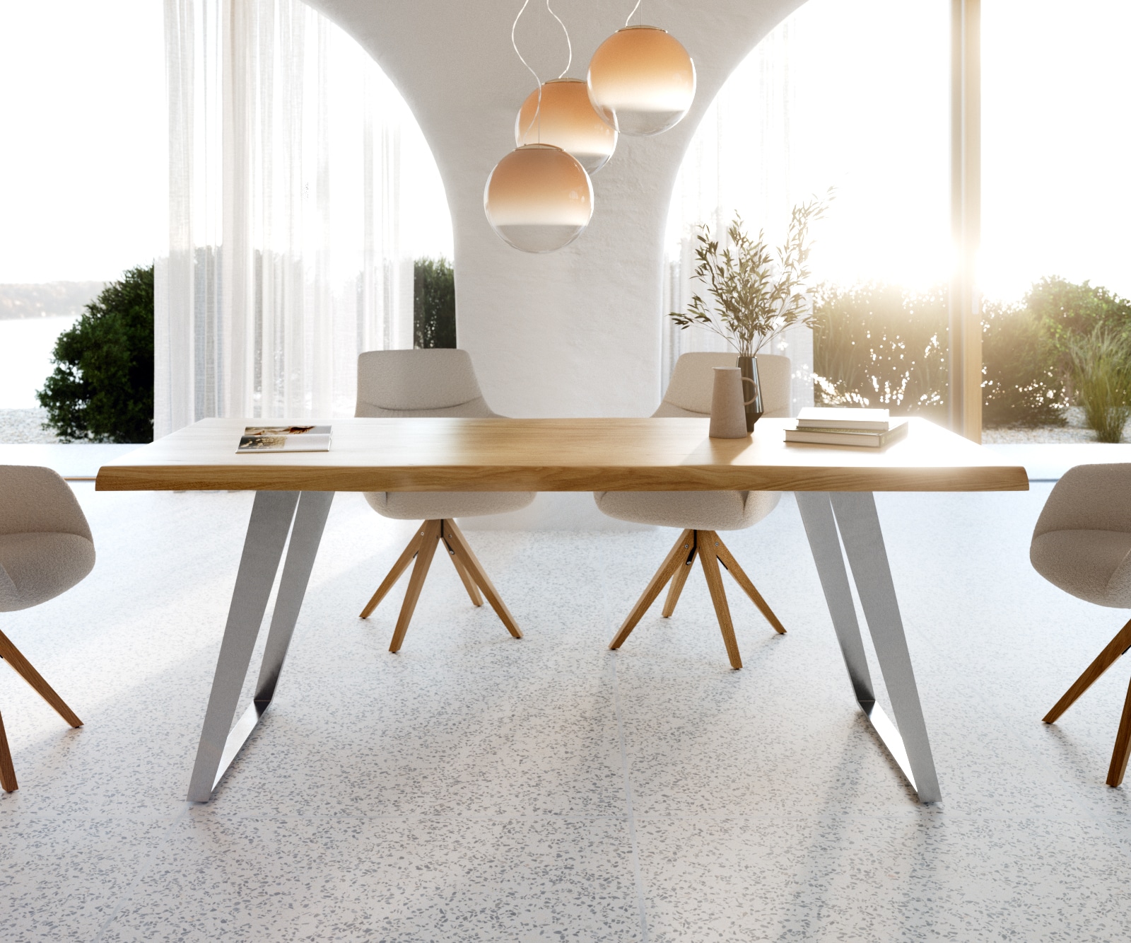 Table à manger Edge 200x100 chêne nature acier inoxydable inclinée Live-Edge 1 Table à manger Edge 200x100 chêne nature acier inoxydable inclinée Live-Edge 1