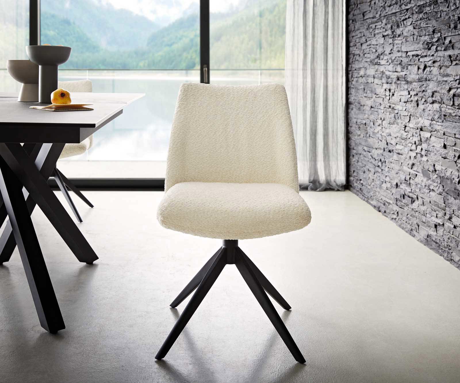 Chaise-pivotante Elso-Flex bouclé blanc pied croisé large noir pivotement sur 360° ressorts ensachés 1