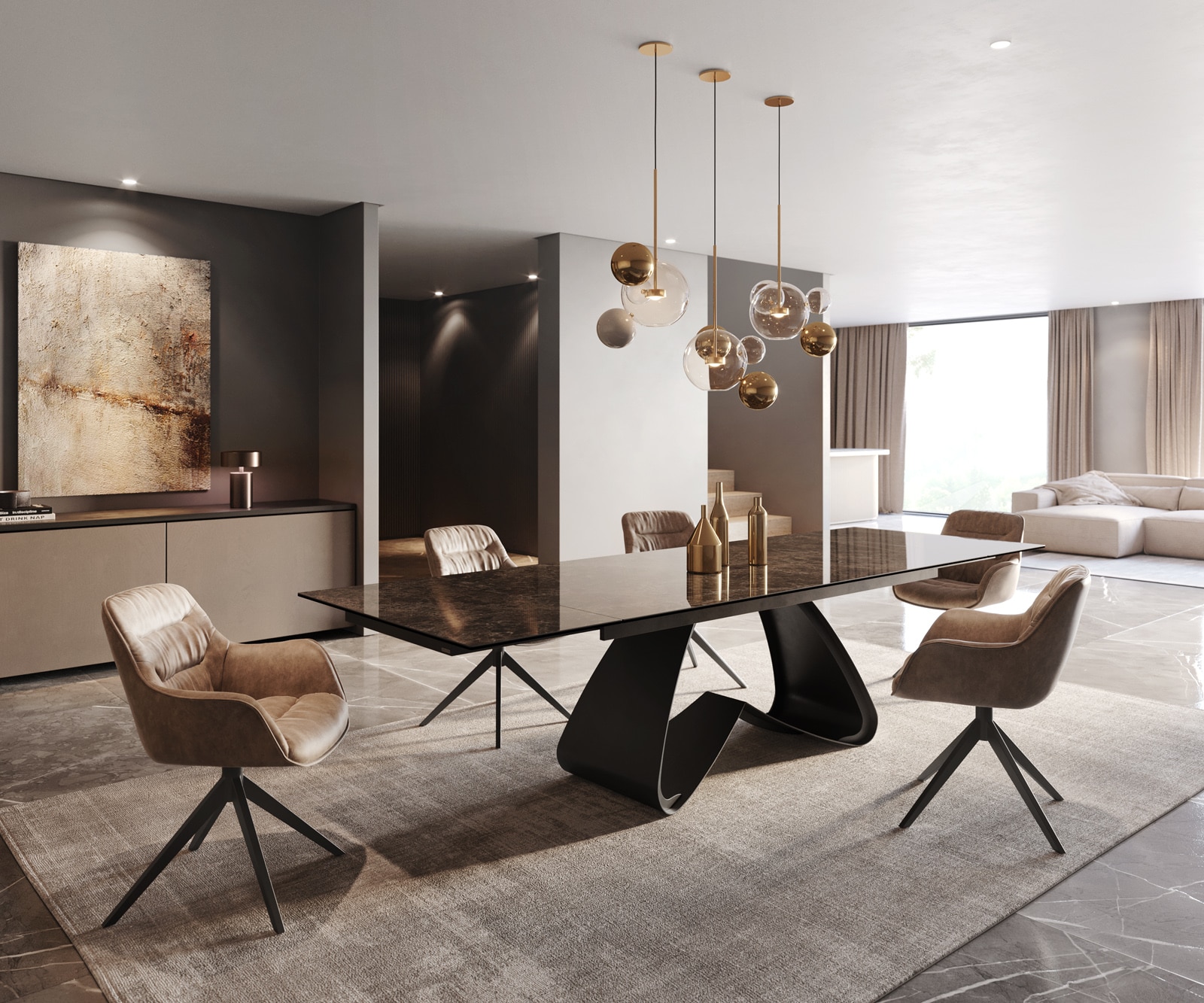 Table à manger Edge 200-300x100 céramique Laminam® Emperador Extra Lucidato marron foncé cadre en W noir extensible 4 Table à manger Edge 200-300x100 céramique Laminam® Emperador Extra Lucidato marron foncé cadre en W noir extensible 4