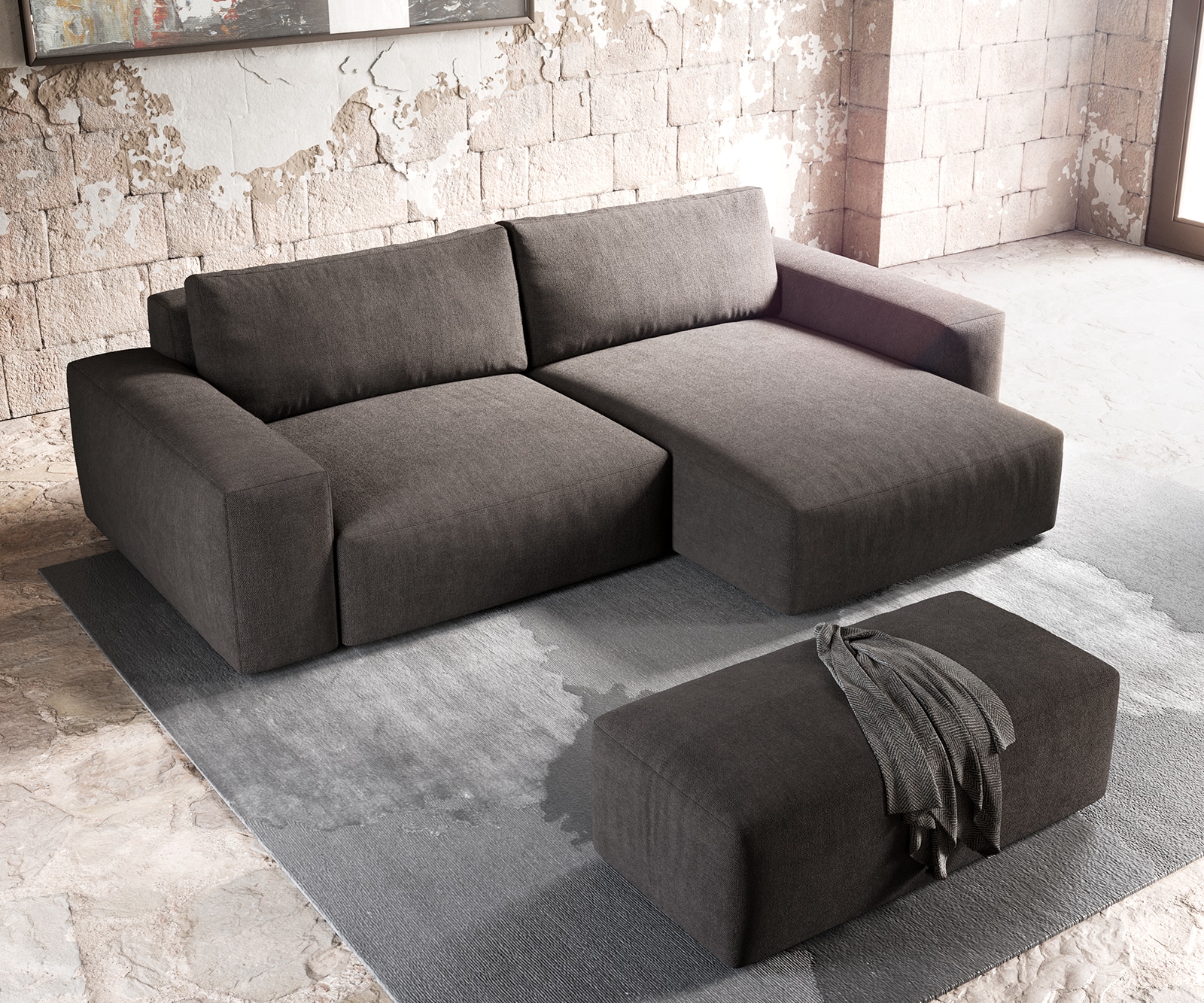 Canapé d'angle Lanzo XL 270x180 cm microfibre marron kaki Recamière variable avec Tabouret 4 Canapé d'angle Lanzo XL 270x180 cm microfibre marron kaki Recamière variable avec Tabouret 4