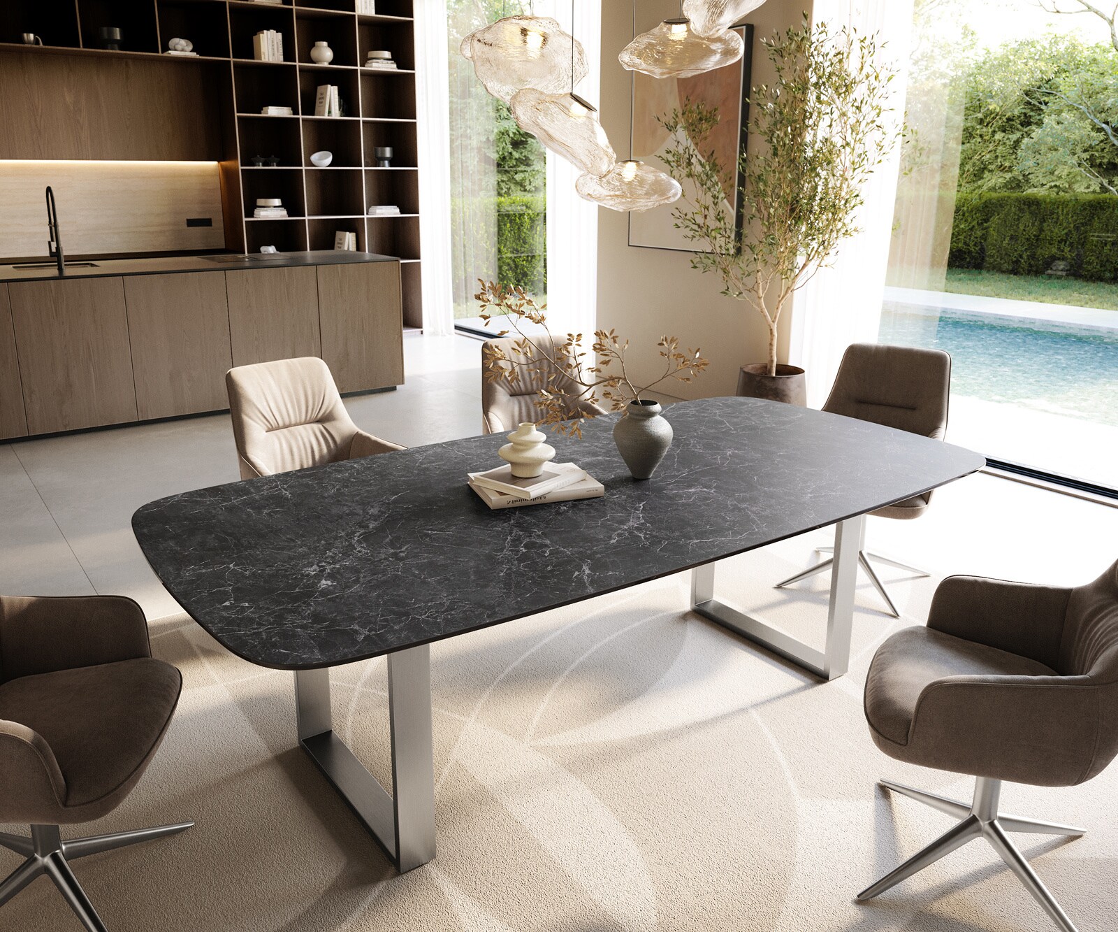 Table à manger Edge Boot 240x120 cm Céramique Laminam® Nero Greco Anthracite Acier inoxydable Schmal 1