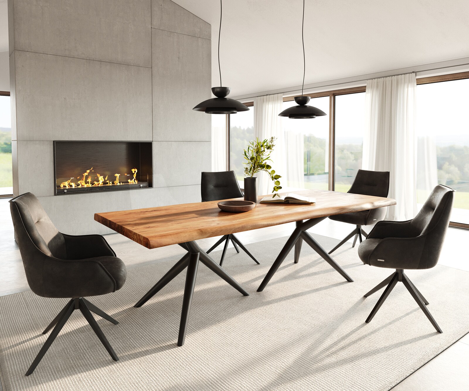 Table à manger Edge 240x100 acacia naturee Estelar rond métal noir Live-Edge 4