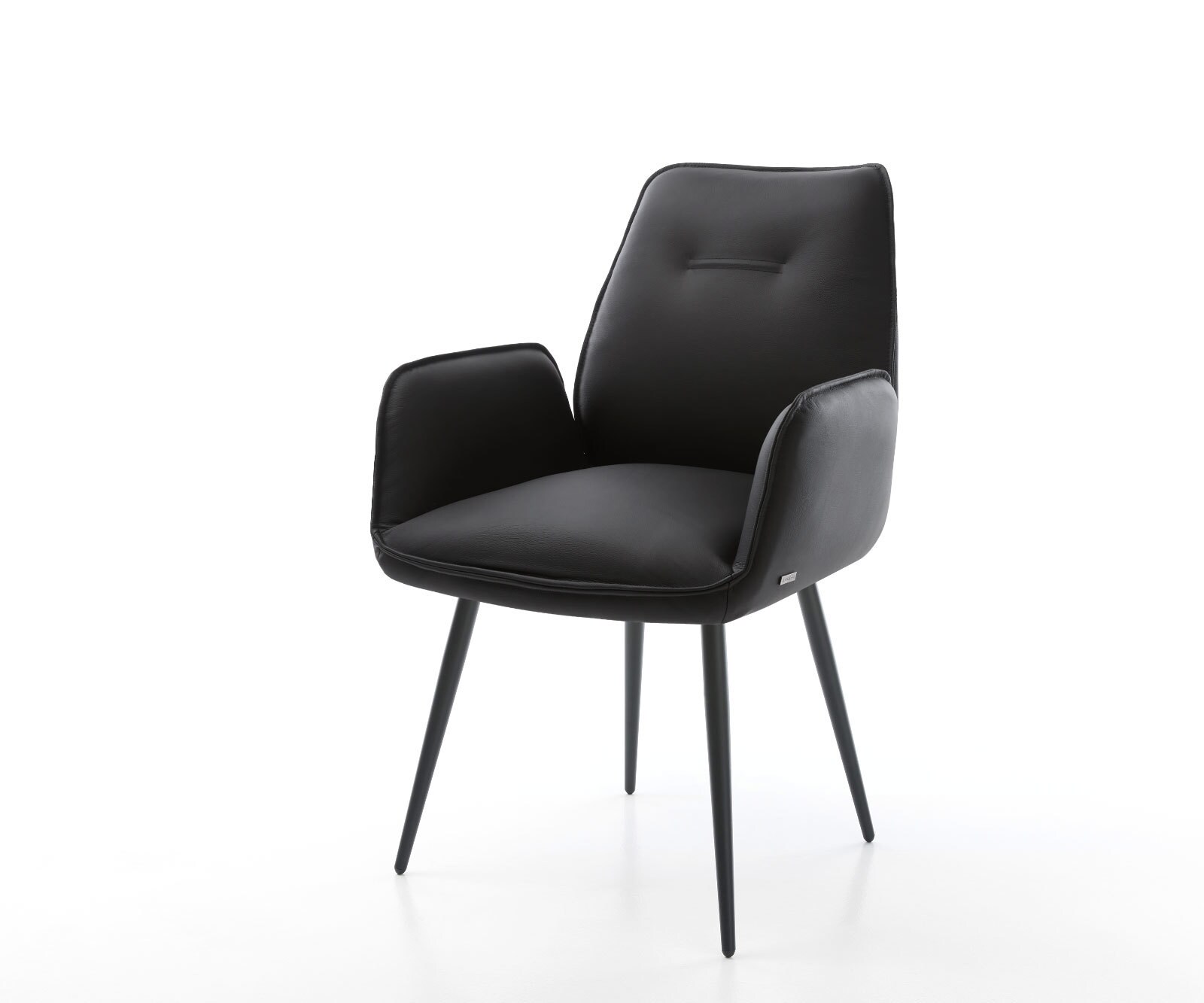 Chaise-de-salle-à-manger Zoa-Flex cuir de vache noir 4 pieds coniques noir ressorts ensachés