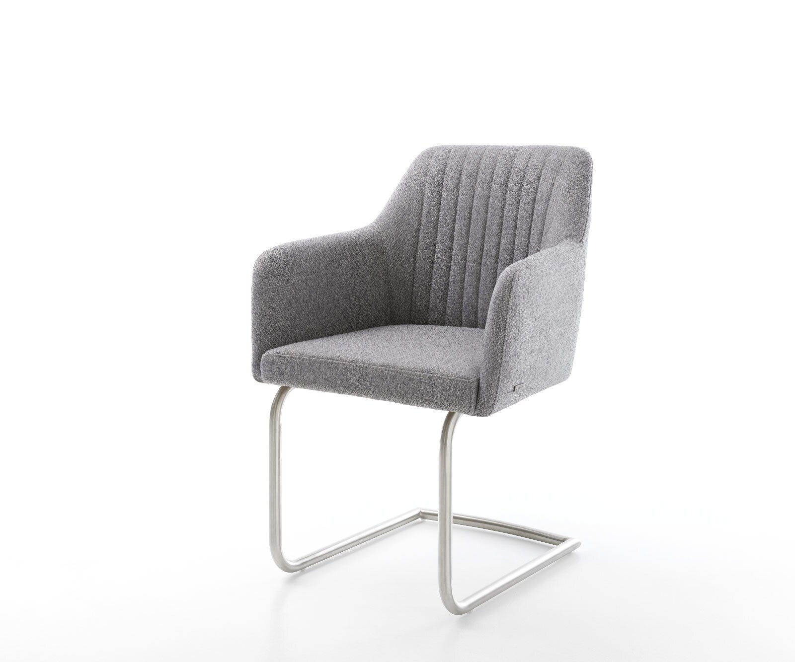 Cantilever Greg-Flex tissu texturé gris clair pied cantilever rond acier inoxydable brossé ressorts ensachés