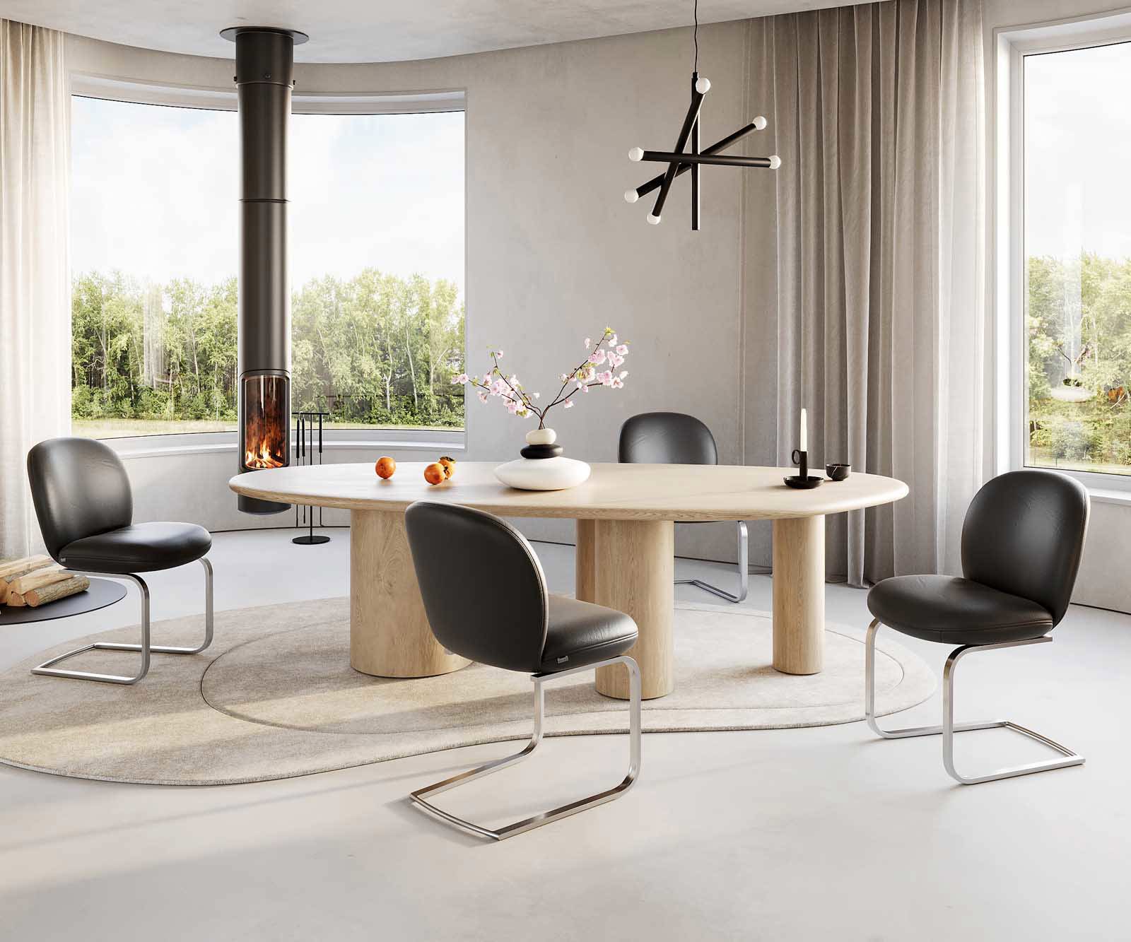 Cantilever Nube-Flex cuir de vache noir pied cantilever plat acier inoxydable brossé ressorts ensachés 4