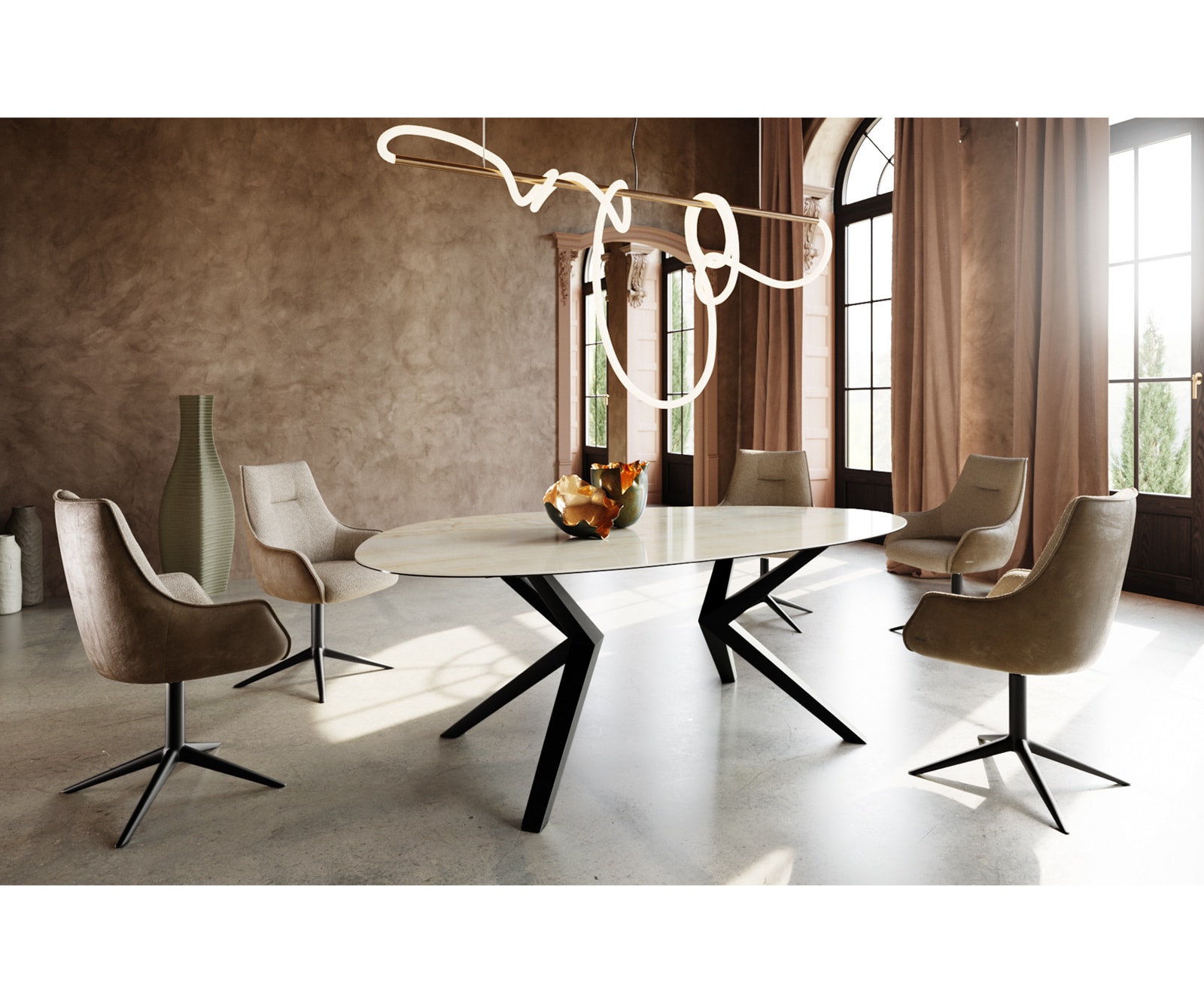 Table à manger Edge Ovale 220x120 Céramique Iris FMG Onice Oro Zenthara anguleux Métal Noir 5