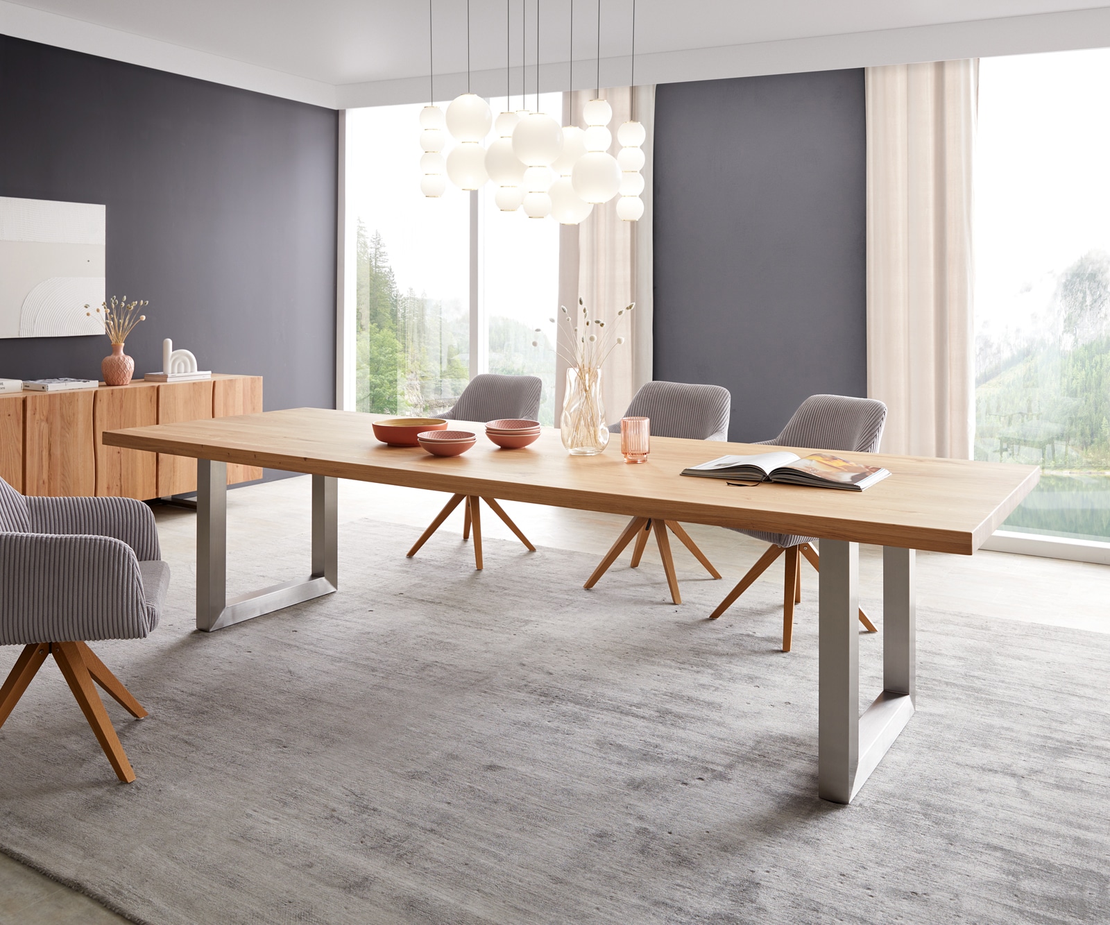 Table à manger Edge 300x100 chêne nature acier inoxydable large 1 Table à manger Edge 300x100 chêne nature acier inoxydable large 1