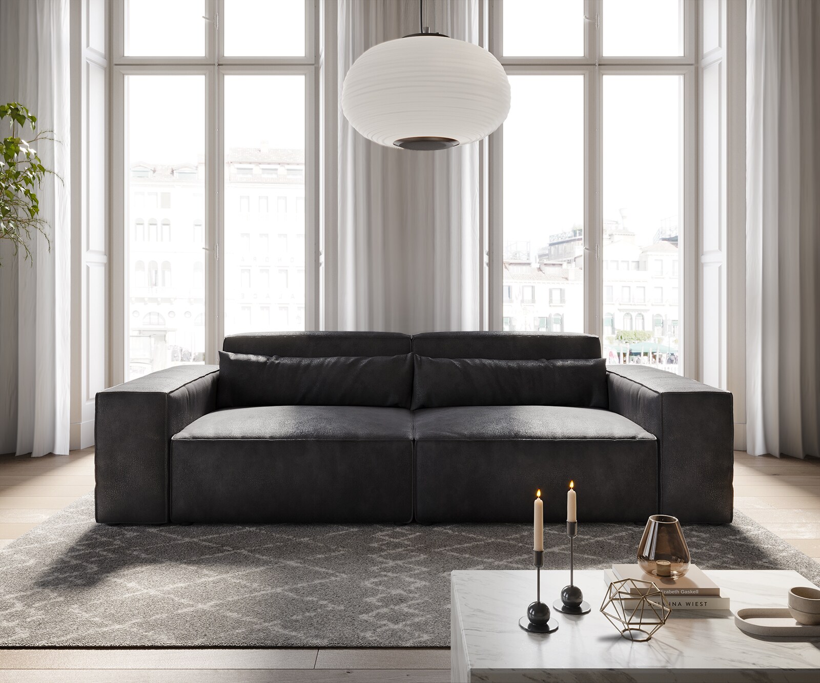Grand Canapé Sirpio 230x90 cm Cuir synthétique Vintage Anthracite 1