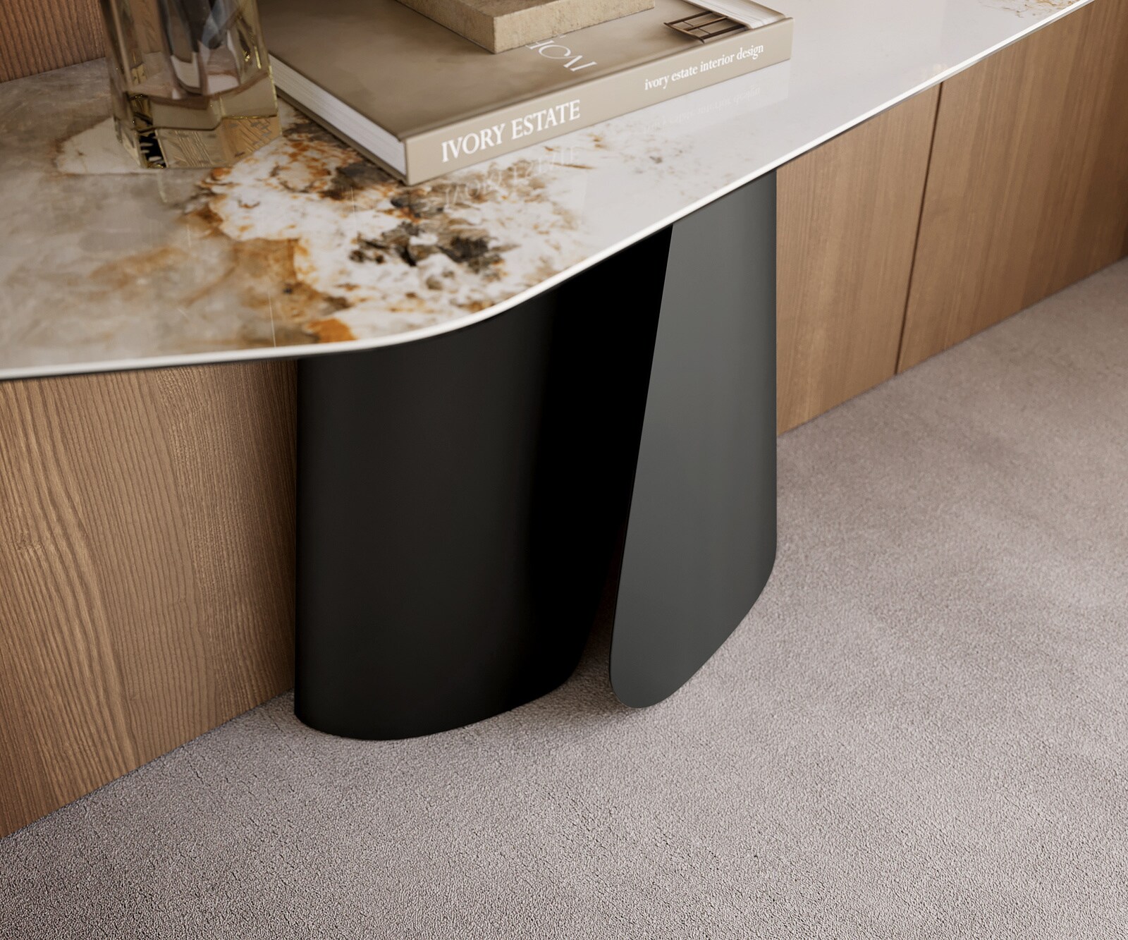 Console Edge Polygonal 180x50 cm Céramique Minas Melange Weiß-Beige Livos Métal Noir 5