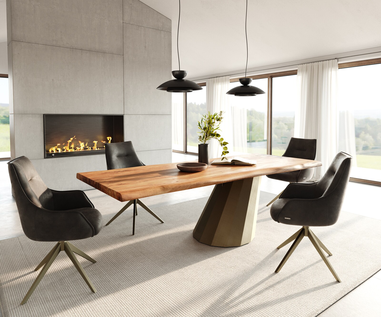 Table à manger Edge 240x100 acacia naturee parabole métallique doré Live-Edge 6